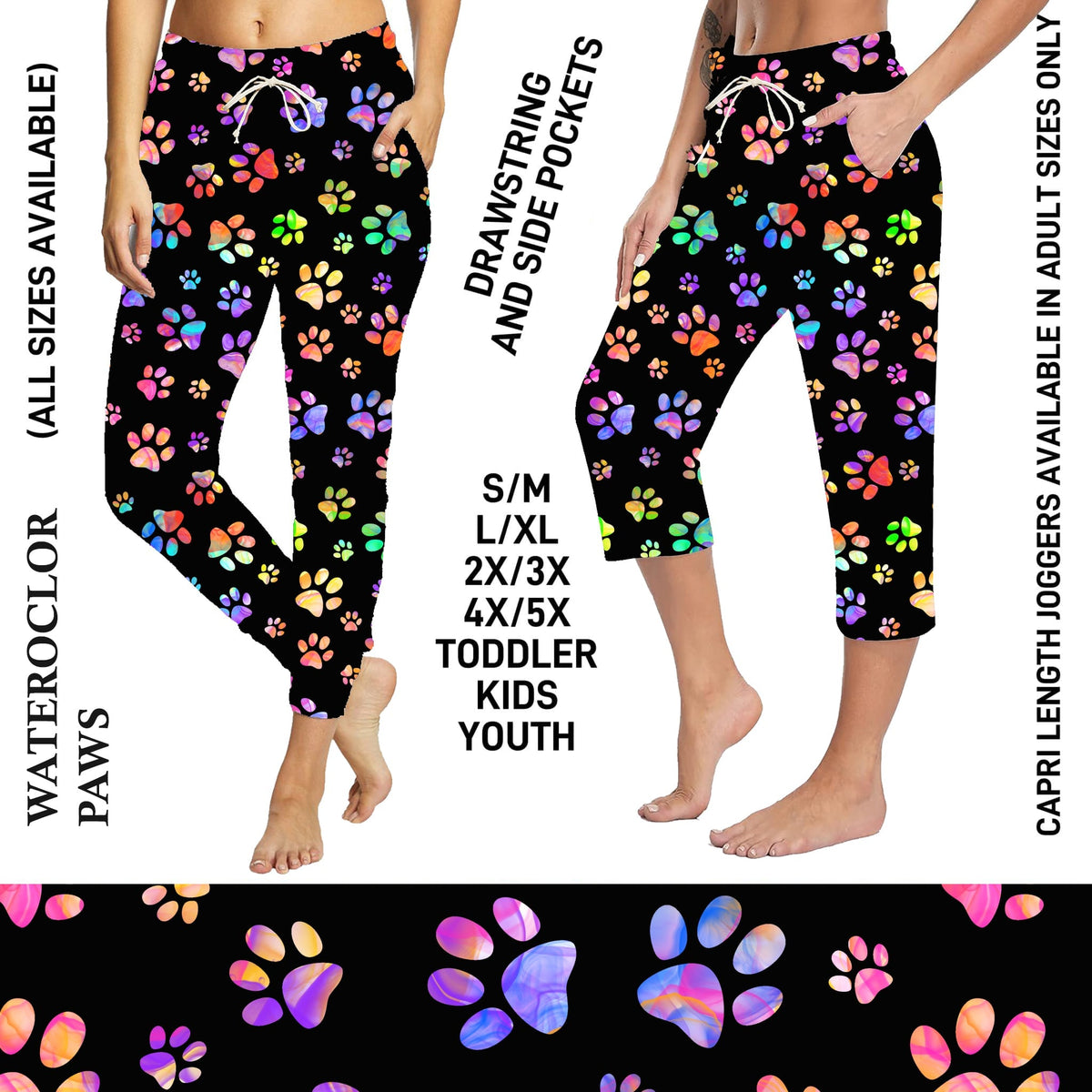 S3PJ - Watercolor Paws Full Jogger/Capri Lounger with Pockets - Preorder Due 10/28 ETA: Late Dec