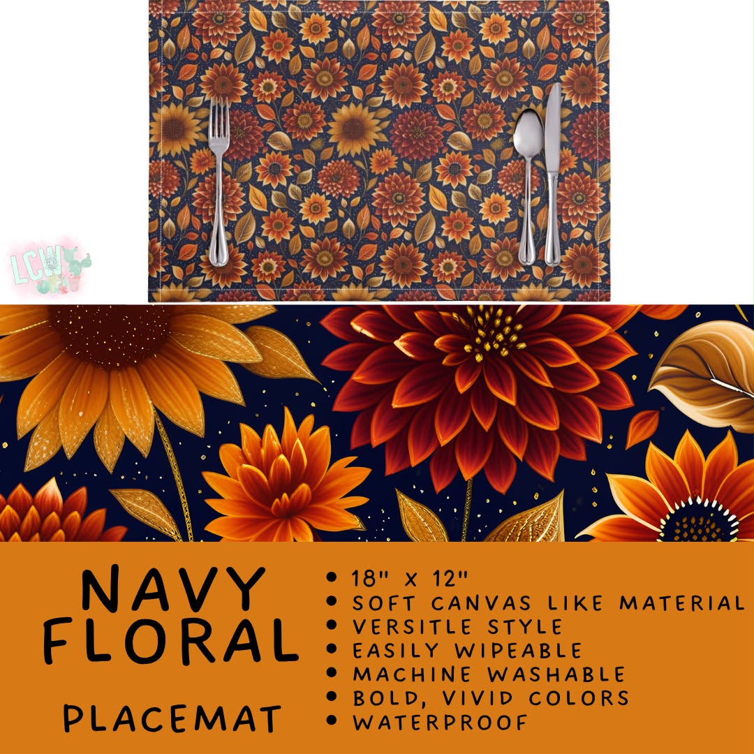 Batch #588 - Table Runners - Closes 9/21 - ETA early/mid Nov - Navy Floral Placemat