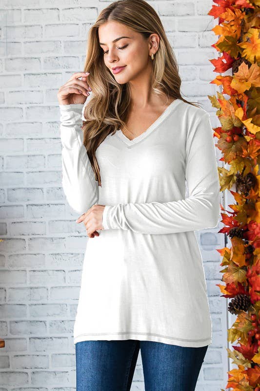 ET7014-10 V NECK SOLID TOP WITH STITCH: BURGUNDY / 2-2-2 (S-M-L)