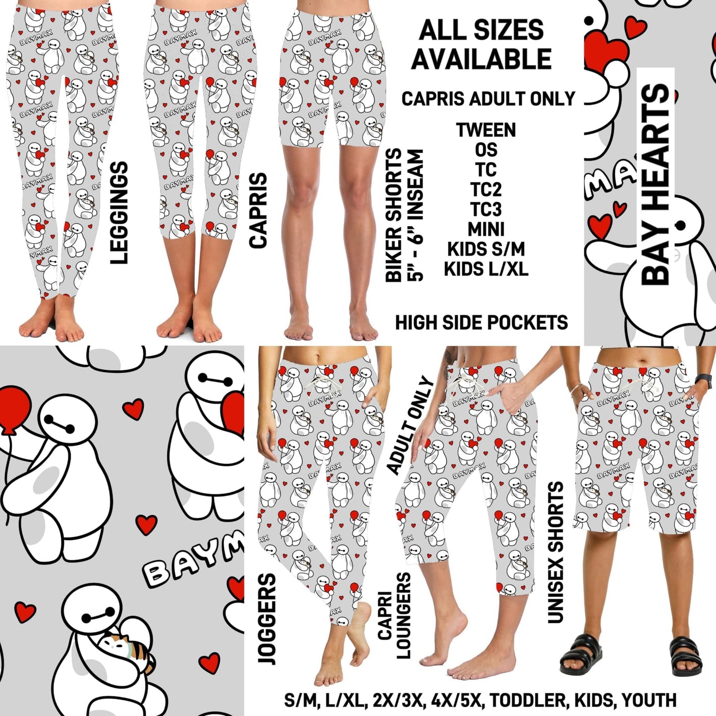 RTS - Bay Hearts Biker/Capris/Leggings with High Side Pockets