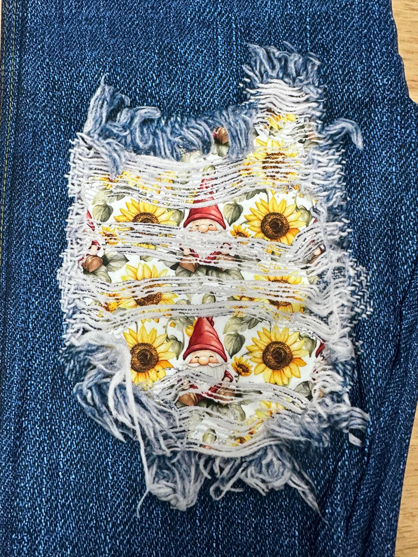 Denim Sunflower Gnome Capri w/ Pockets