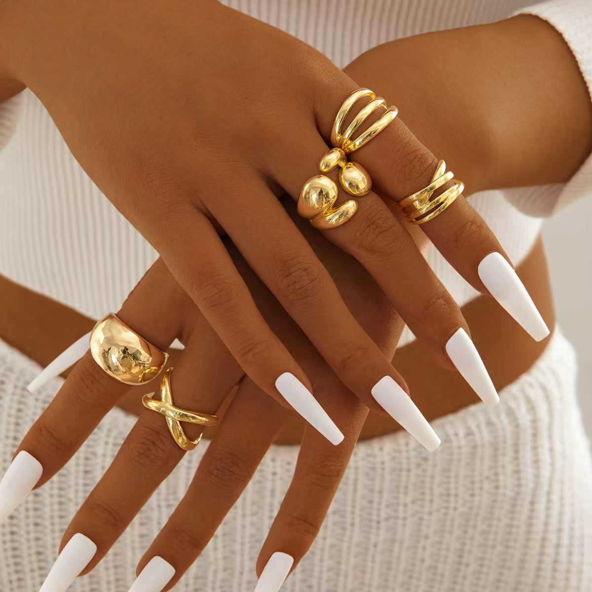 Nova 5-Piece Sculptural Gold Ring Set