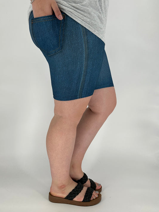 Blue Denim Biker Shorts w/ Back Pockets