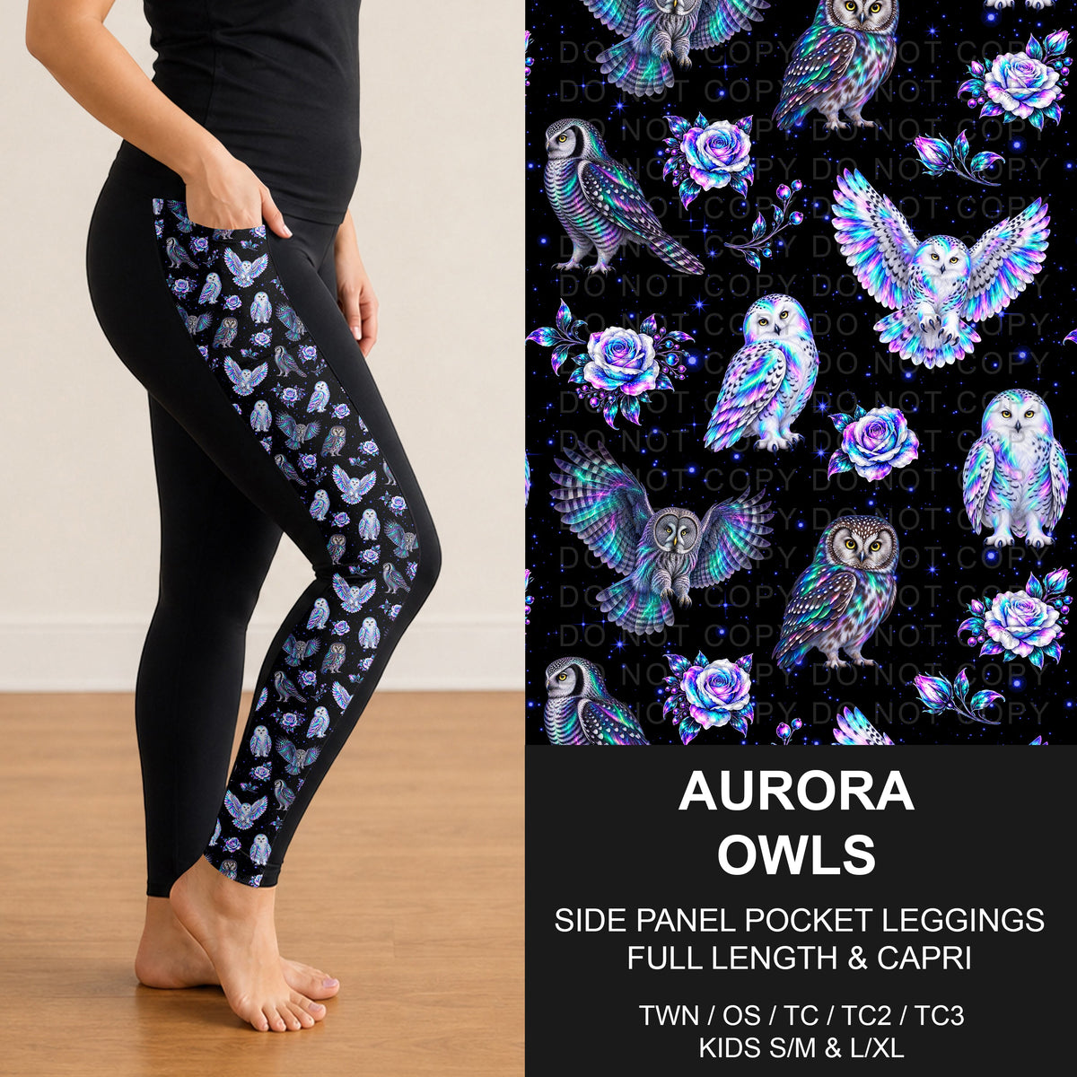 B320 - Preorder Aurora Owls Side Panel Pocket Leggings (Closes 11/08. ETA: mid Jan.)