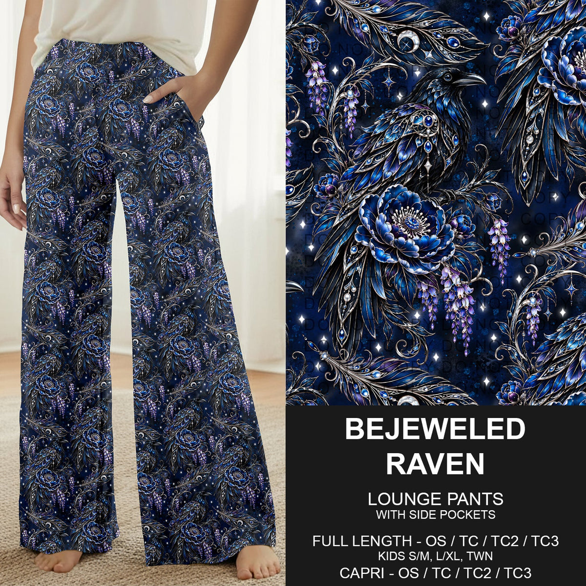 B319 - Preorder Bejeweled Raven Lounge Pants (Closes 11/01. ETA: early Jan.)