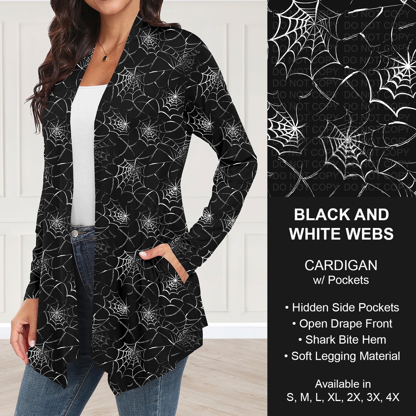 B295 - Preorder Black and White Webs Cardigan w/ Pockets (Closes 6/14. ETA: late Aug.)