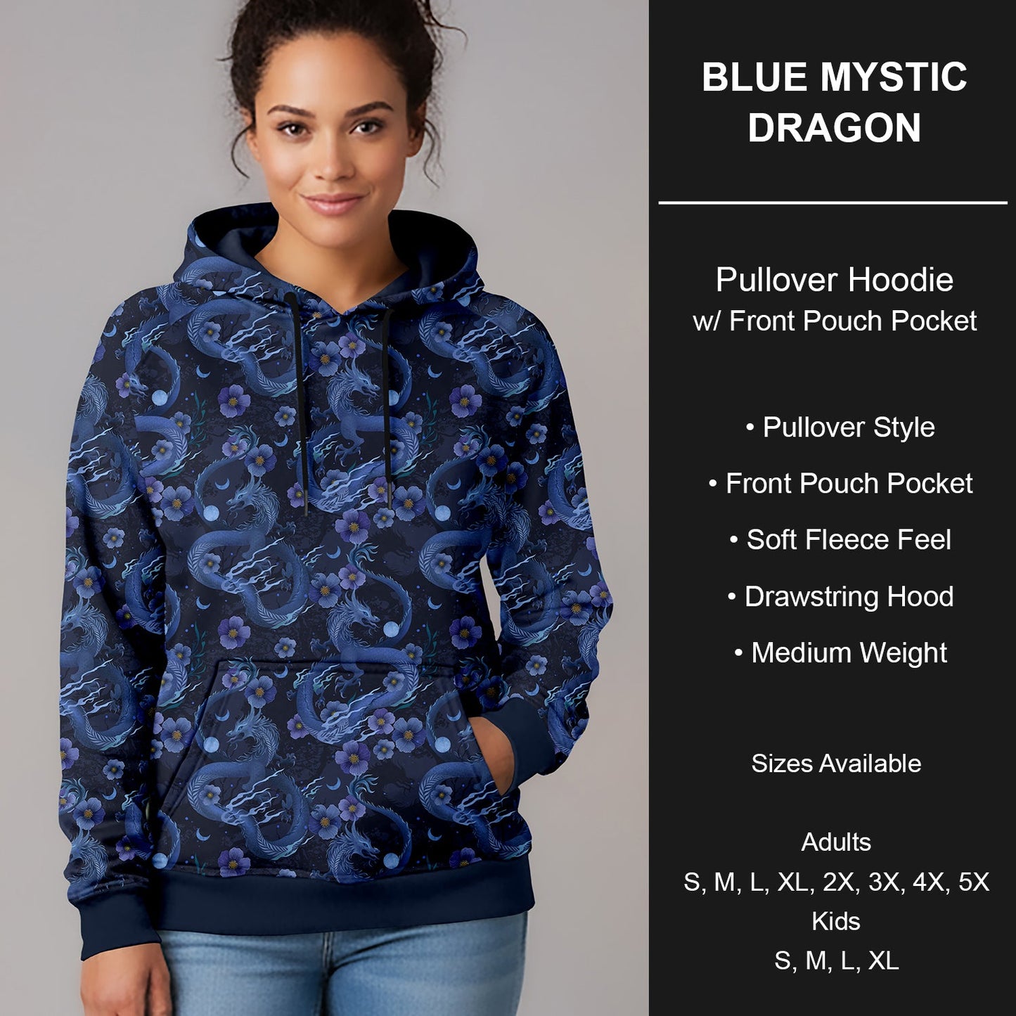 B266 - Preorder Blue Mystic Dragon Pullover Hoodie (Closes 12/17. ETA late Feb.)
