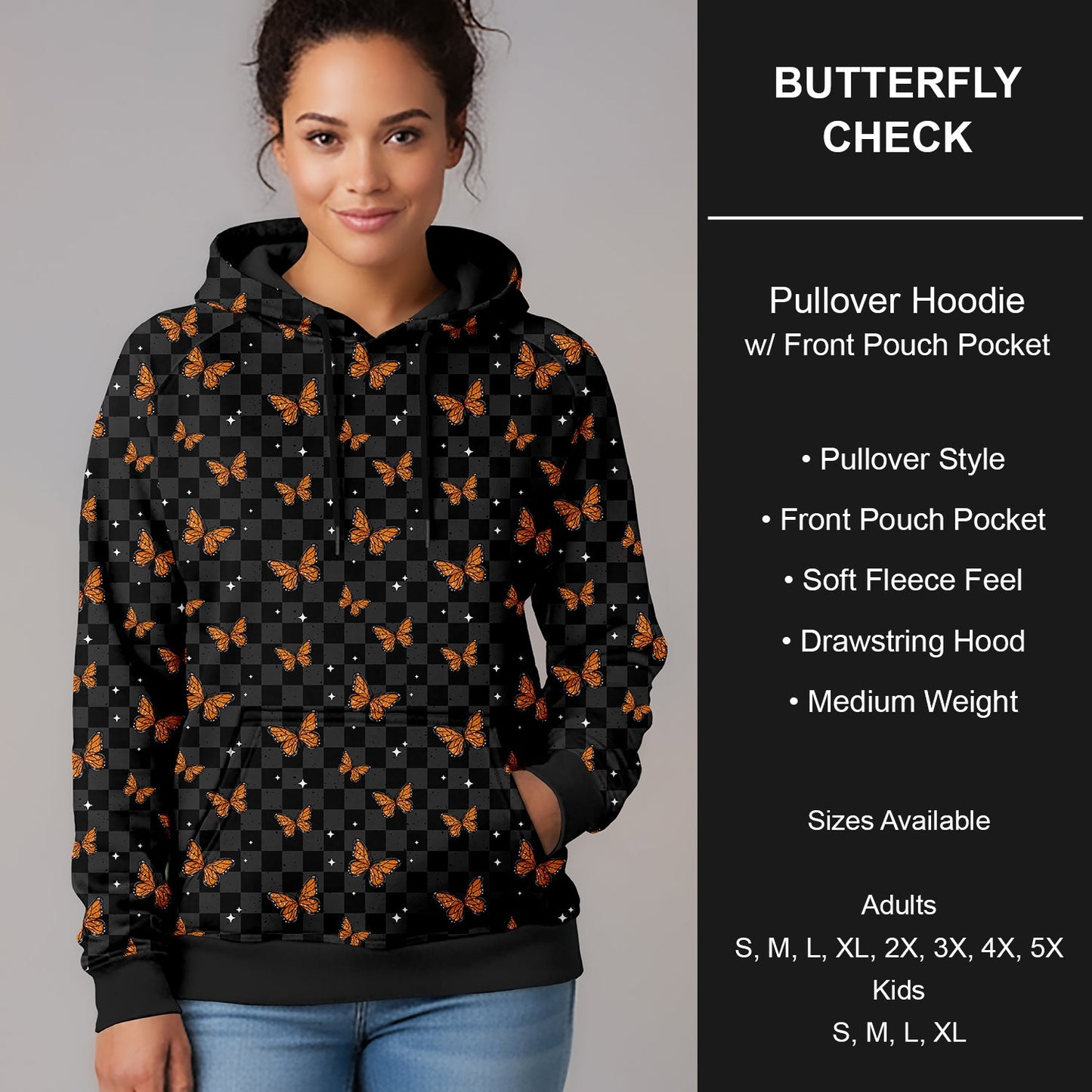 B266 - Preorder Butterfly Check Pullover Hoodie (Closes 12/17. ETA late Feb.)
