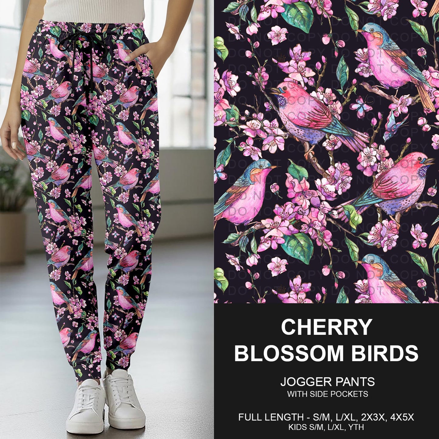 B265 - Preorder Cherry Blossom Birds Joggers (Closes 12/14. ETA mid Feb..)