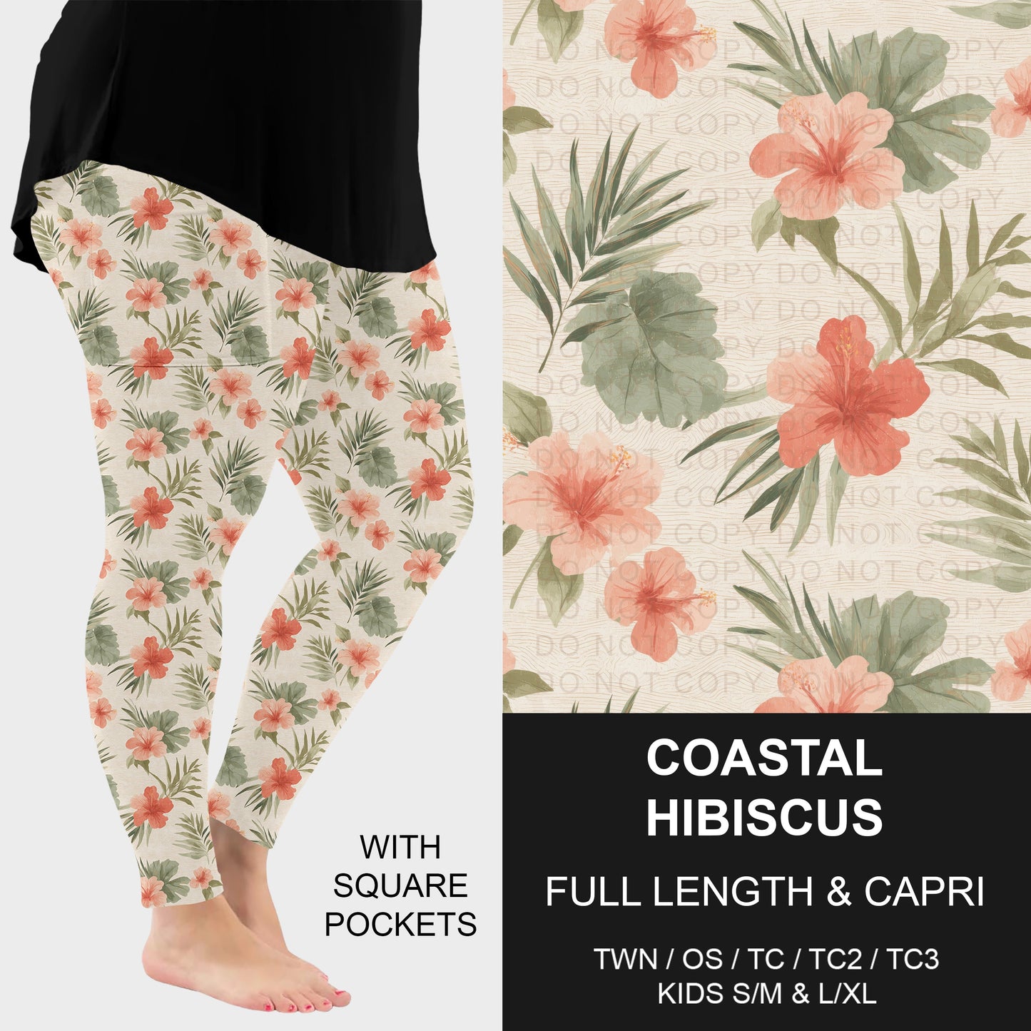 B288 - Preorder Coastal Hibiscus Leggings w/ Pockets (Closes 5/03. ETA: early July)