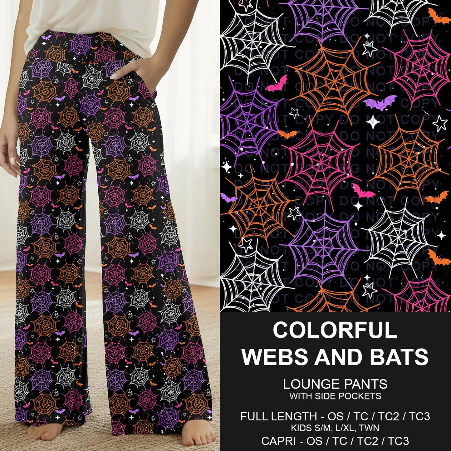 B297 - Preorder Colorful Webs and Bats Lounge Pants (Closes 6/28. ETA: early Sept.)