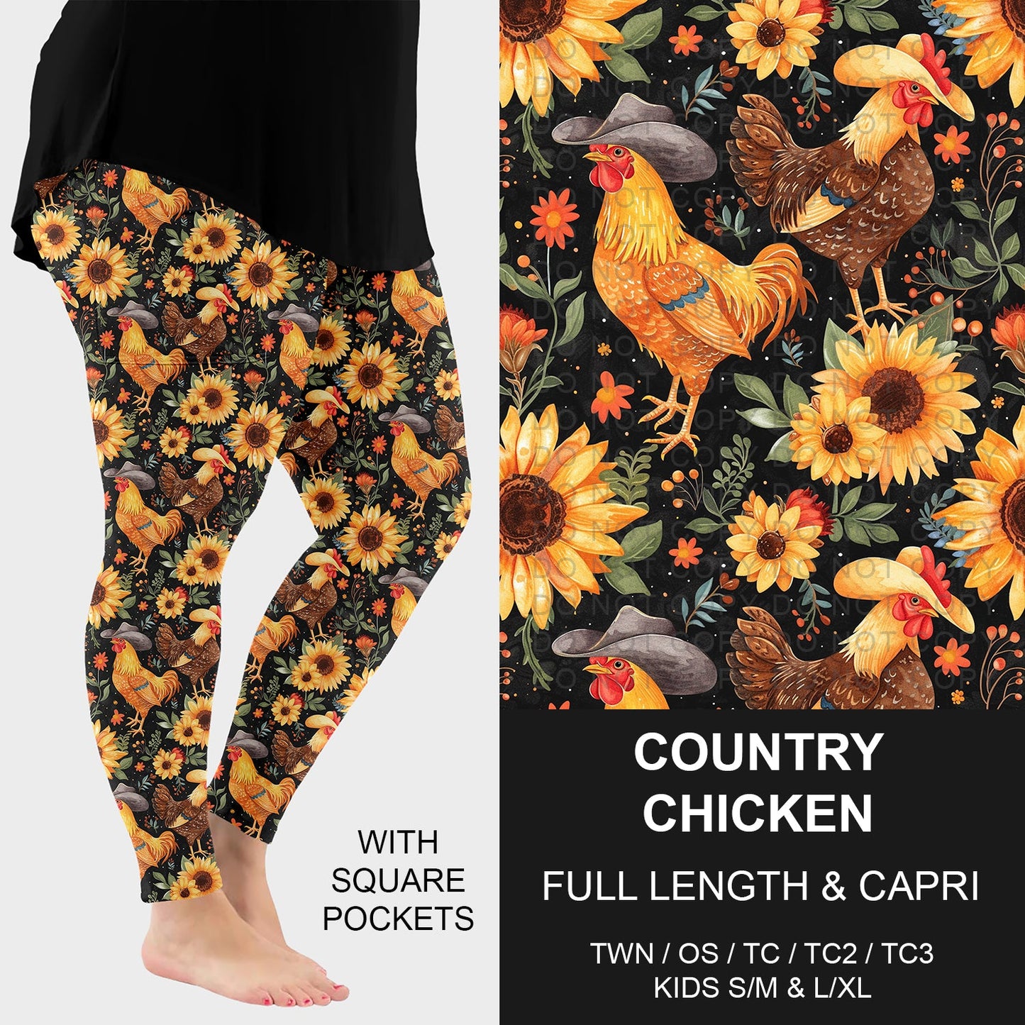 B296 - Preorder Country Chicken Leggings w/ Pockets (Closes 6/21. ETA: late Aug.)