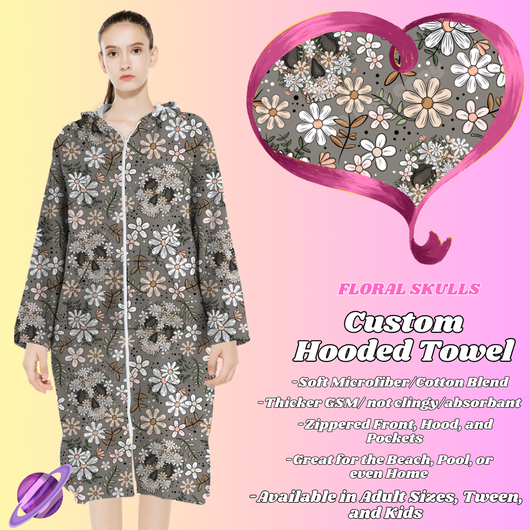 FLORAL SKULLS- HOODED TOWEL- PREORDER CLOSING 4/27