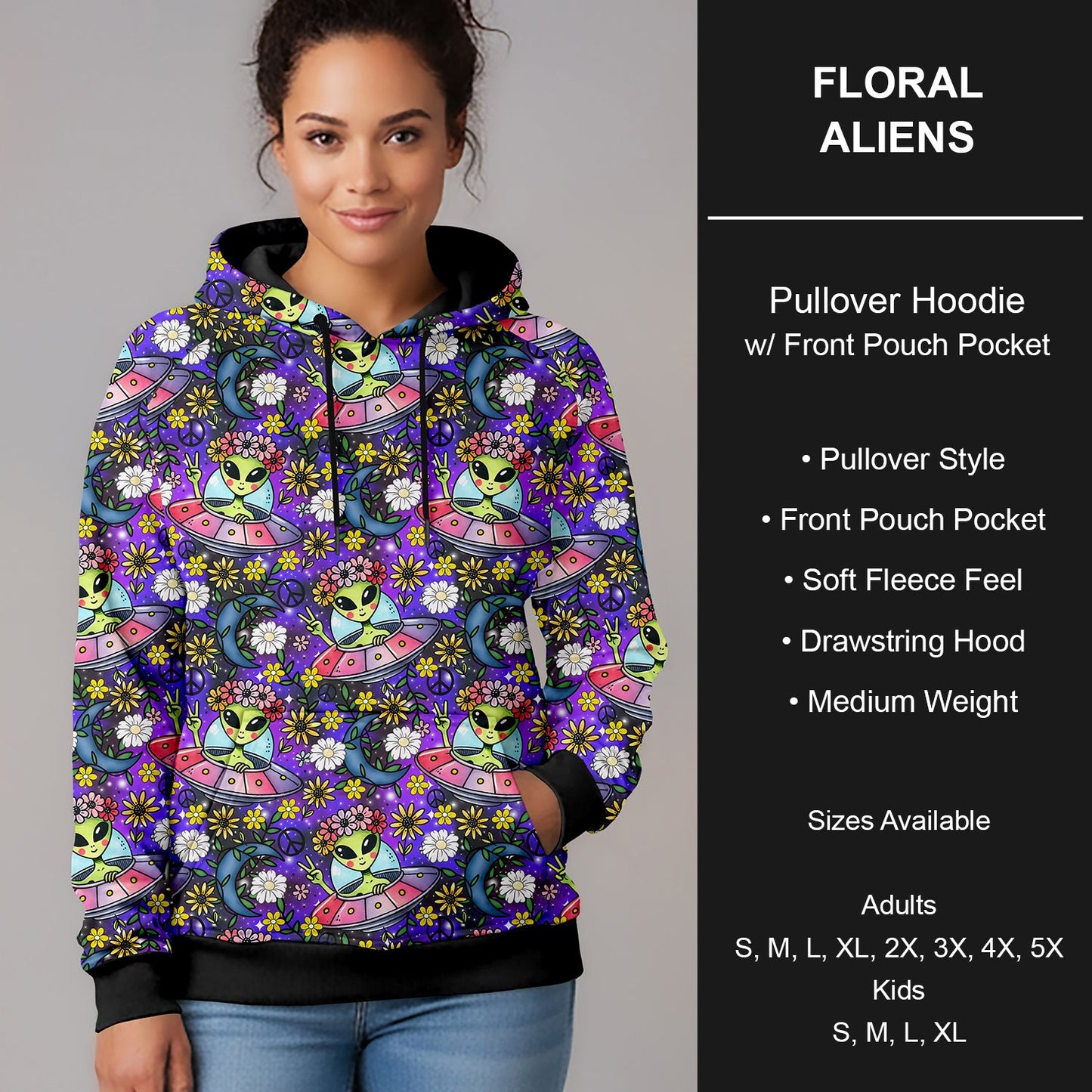 B266 - Preorder Floral Aliens Pullover Hoodie (Closes 12/17. ETA late Feb.)