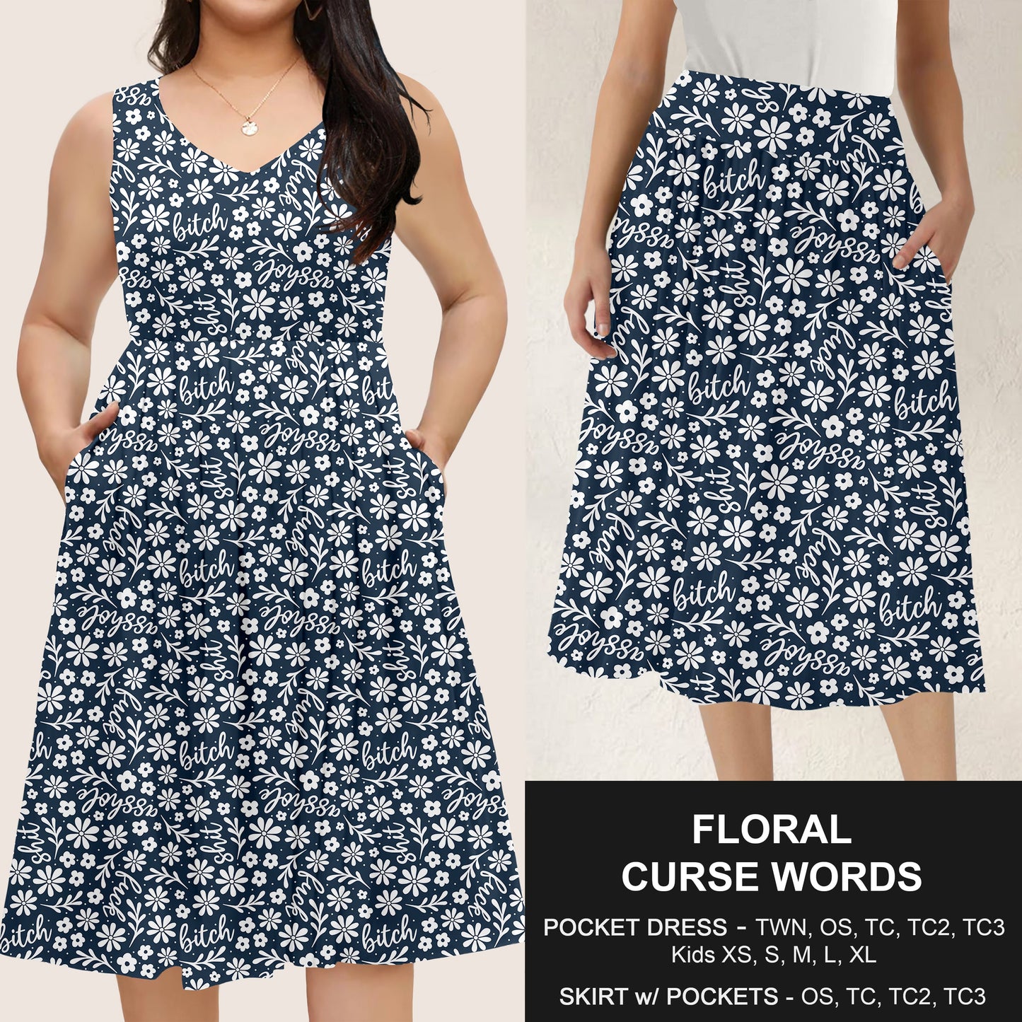 B285 - Preorder Floral Curse Words Dress/Skirt with Pockets (Closes 4/15. ETA: mid June)