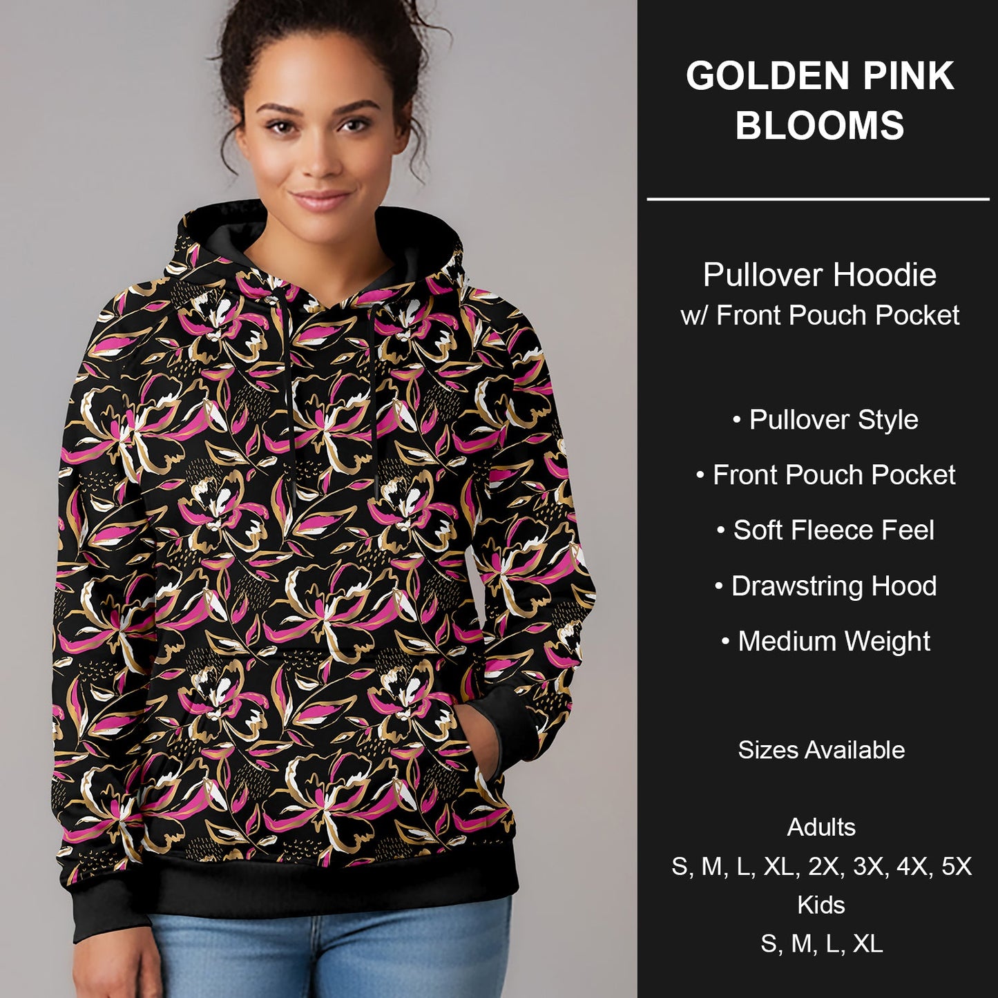 B266 - Preorder Golden Pink Blooms Pullover Hoodie (Closes 12/17. ETA late Feb.)