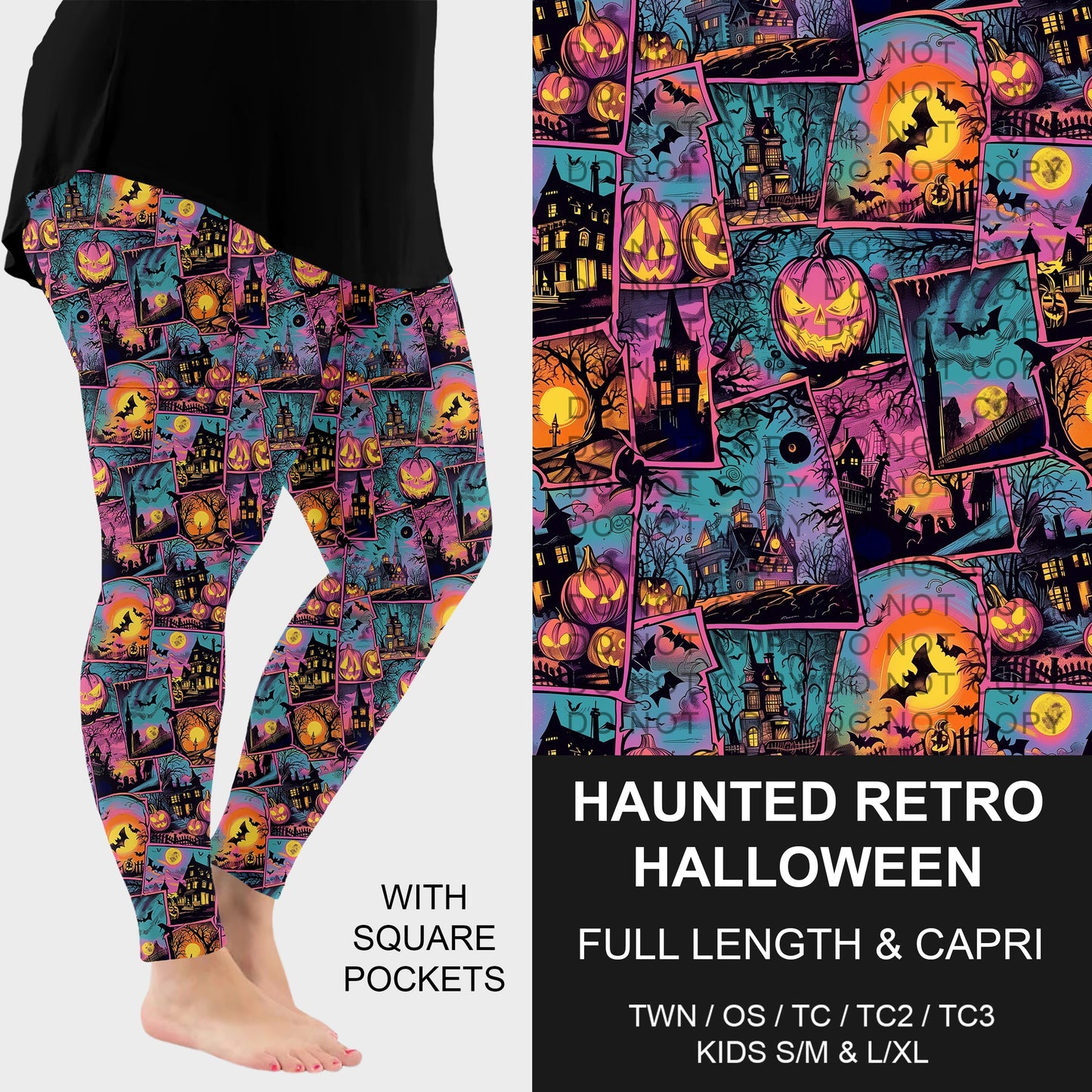 B305 - Preorder Haunted Retro Halloween Leggings w/ Pockets (Closes 8/02. ETA: early Oct.)
