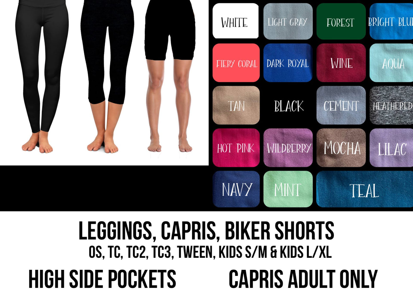 S6LC - (Adult) Solid Color Leggings with High Side Pockets - Preorder Closing 1/4 ETA: Early March