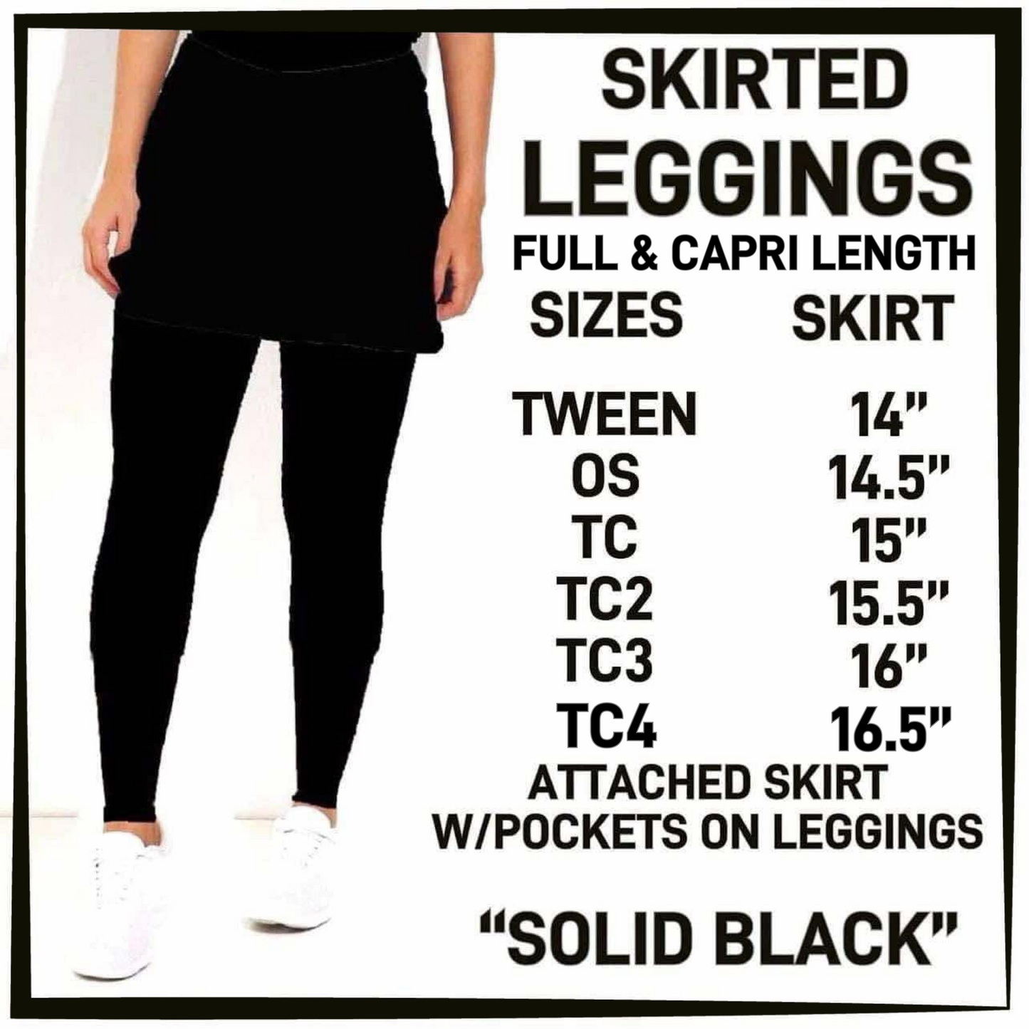 B9BH - Solid Black Skirted Leggings & Capris with Pockets - Preorder Closing 2/17 ETA: Late April