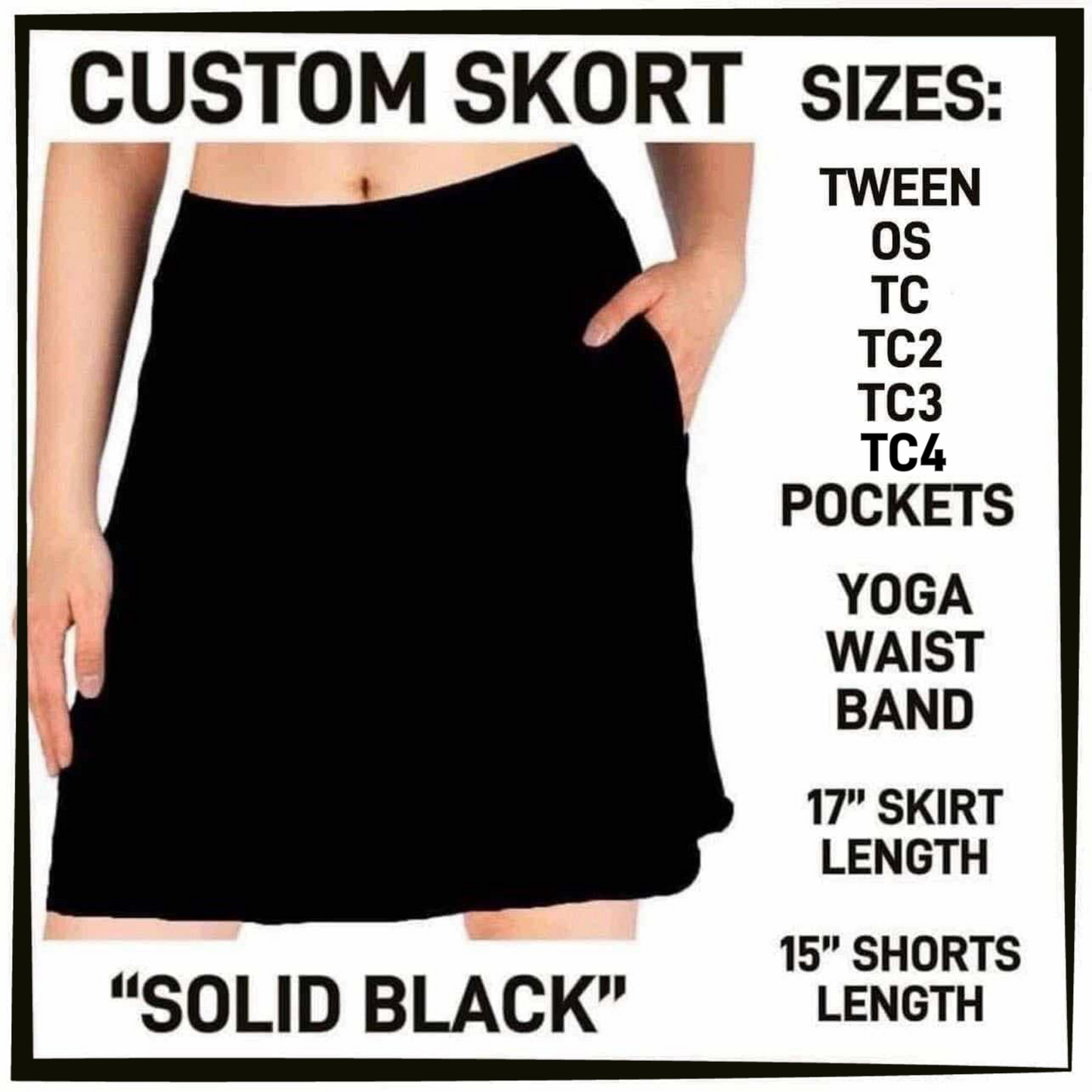 B9BH - Solid Black Skort with Pockets - Preorder Closing 2/17 ETA: Late April
