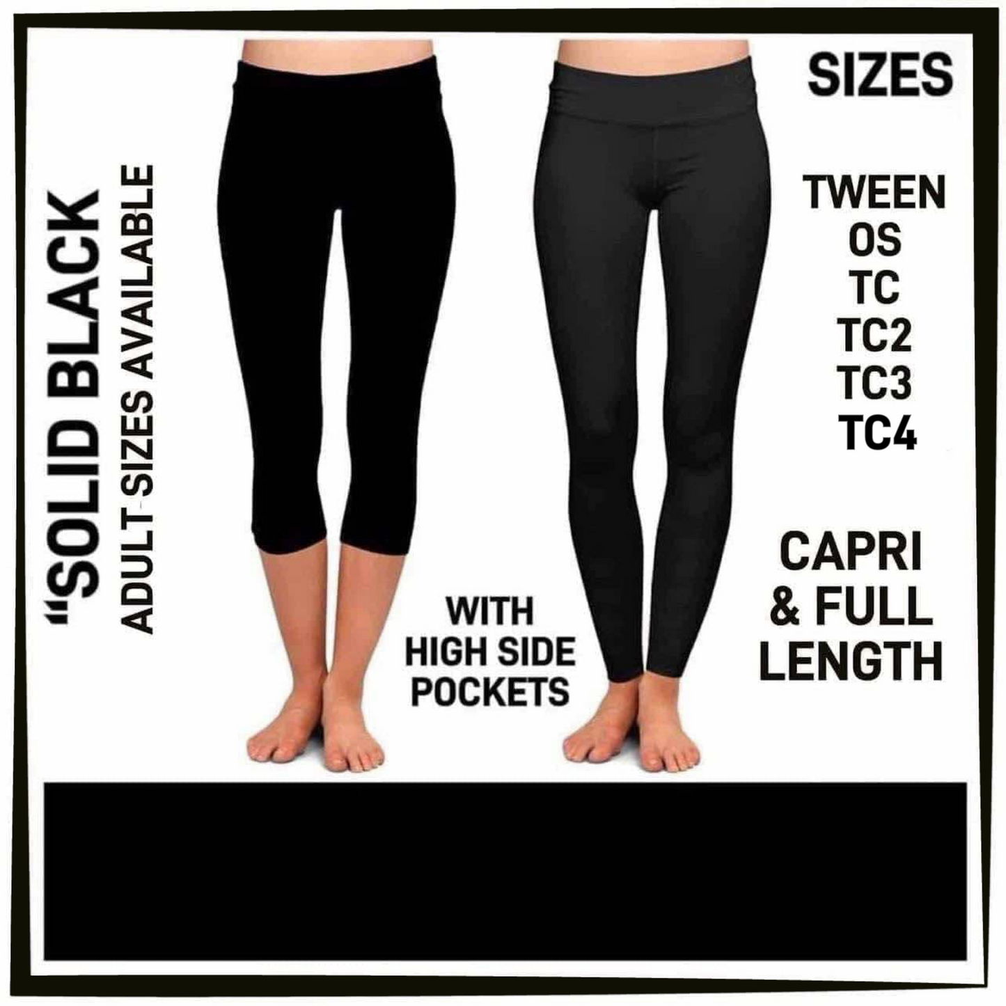 B9BH - Solid Black Leggings/Capris with High Side Pockets - Preorder Closing 2/17 ETA: Late April