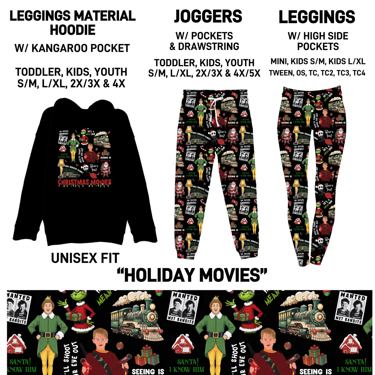 RTS - Holiday Movies Leggings with High Side Pockets