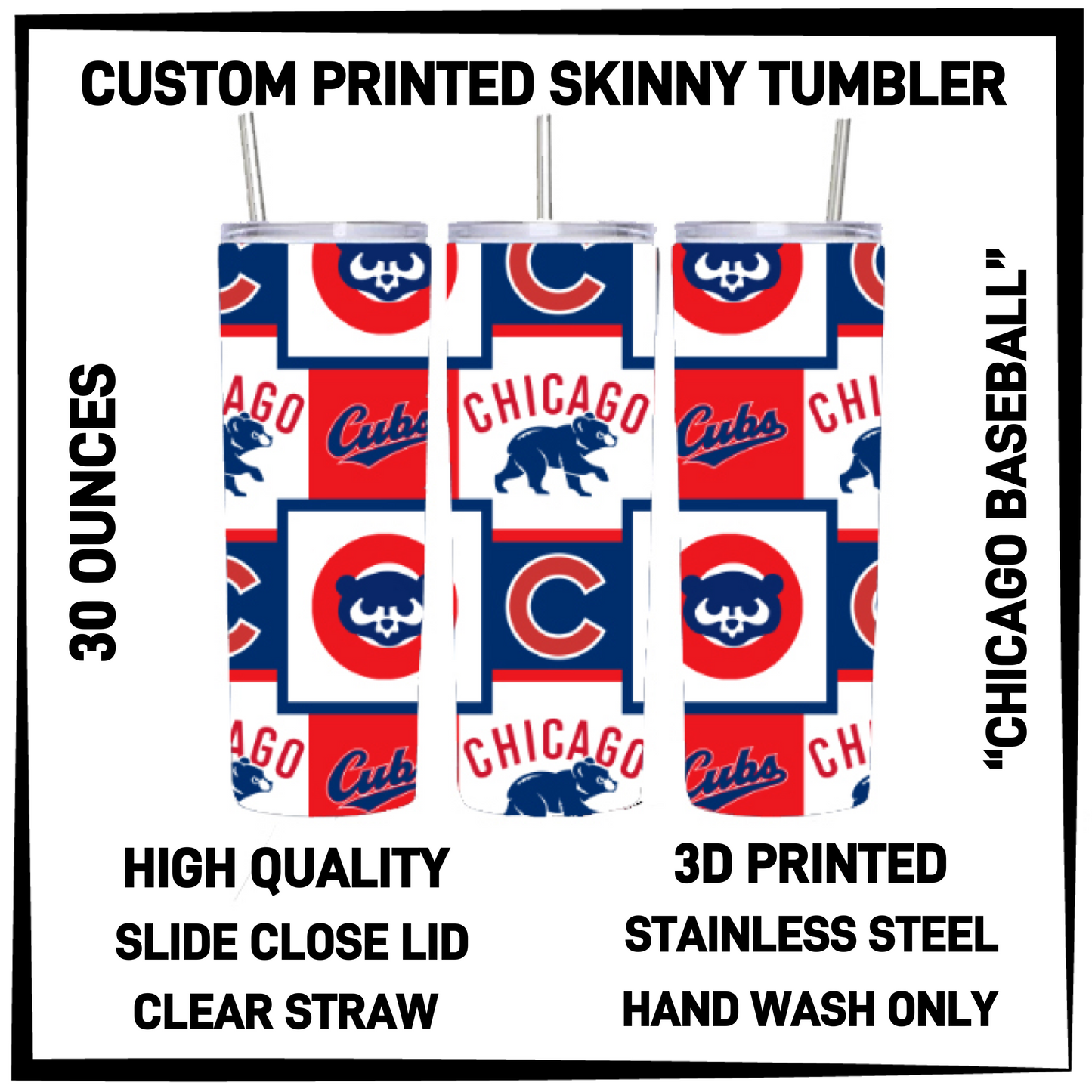 SK7T - Chicago Baseball 30oz Skinny Tumbler - Preorder Closing 3/17 ETA: Late May
