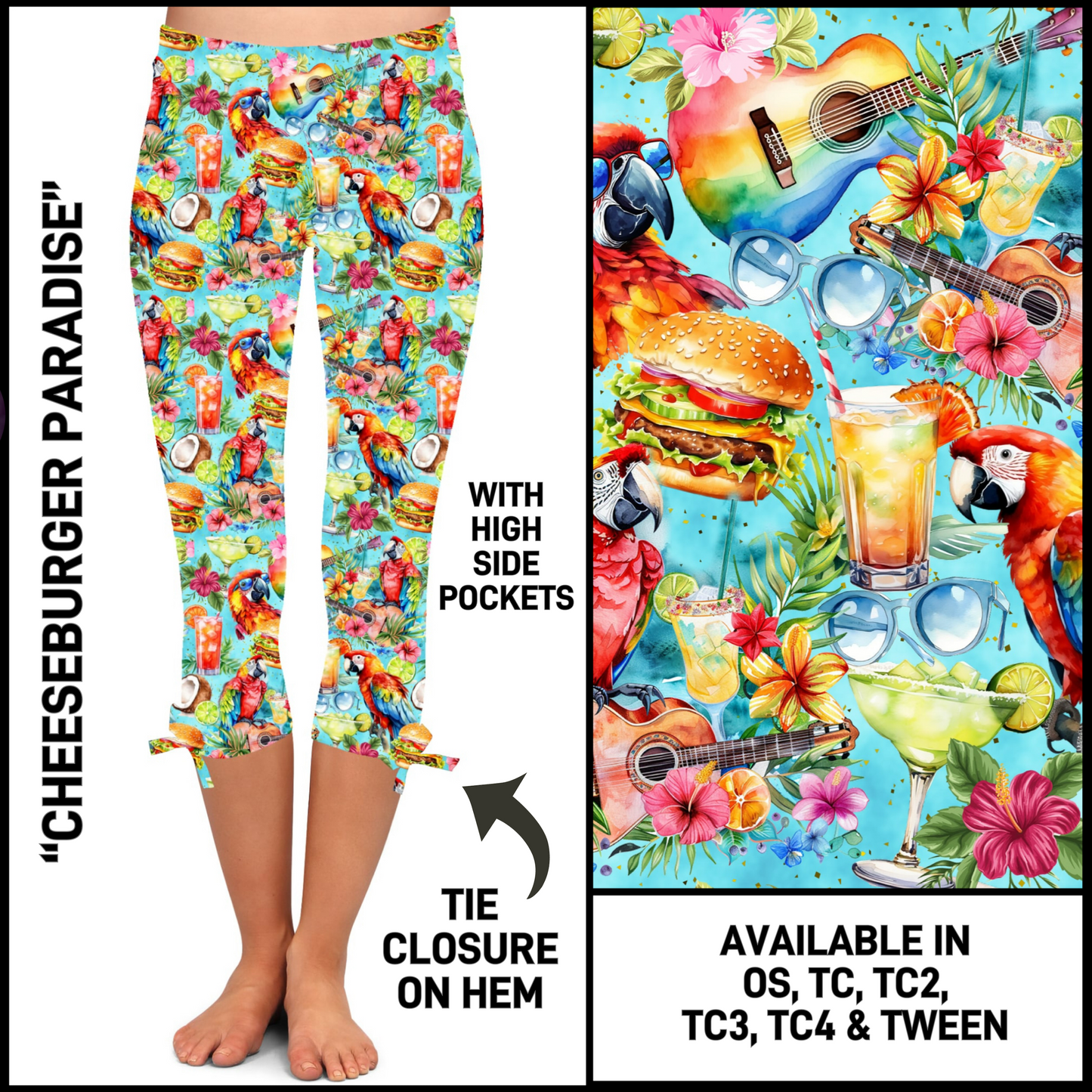 HM4T - Cheeseburger Paradise Hem Tie Capris with Pockets - Preorder Closing 3/19 ETA: Late May