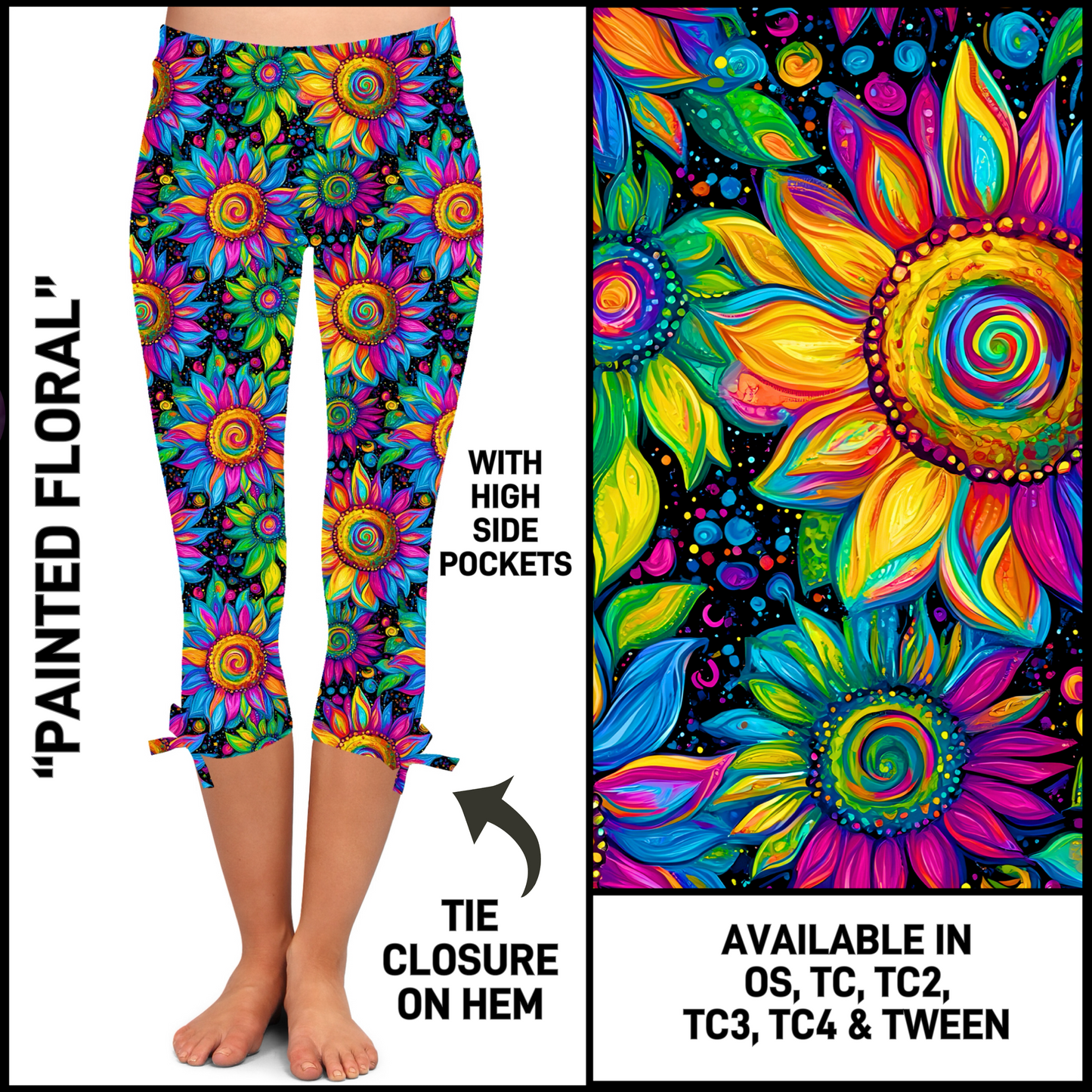 HM4T - Painted Floral Hem Tie Capris with Pockets - Preorder Closing 3/19 ETA: Late May