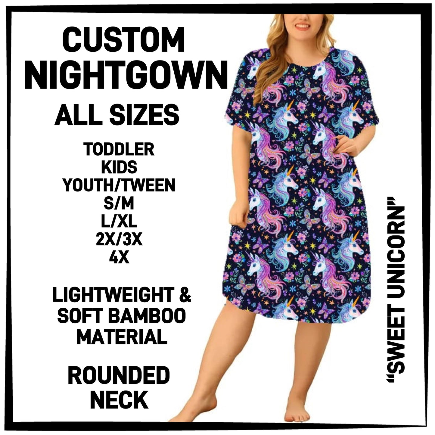 CN8G - Sweet Unicorn Nightgown - Preorder Closing 12/18 ETA: Mid-Feb