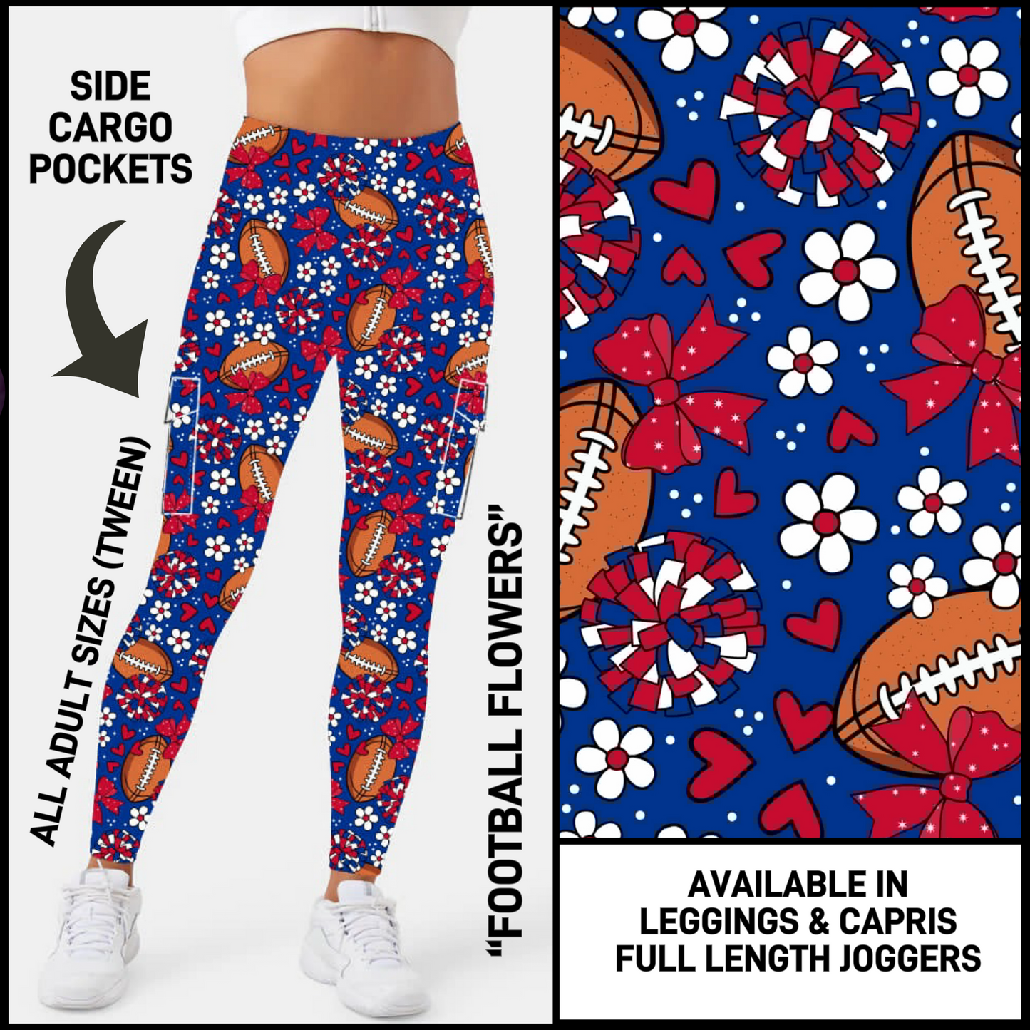 RTS - Football Flowers Leggings with Cargo Pockets
