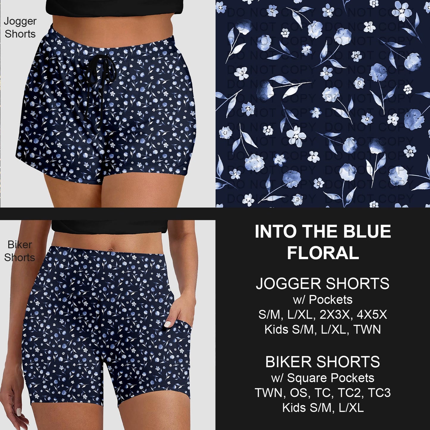 B281 - Preorder Into the Blue Floral Jogger/Biker Shorts (Closes 3/25. ETA: early June)