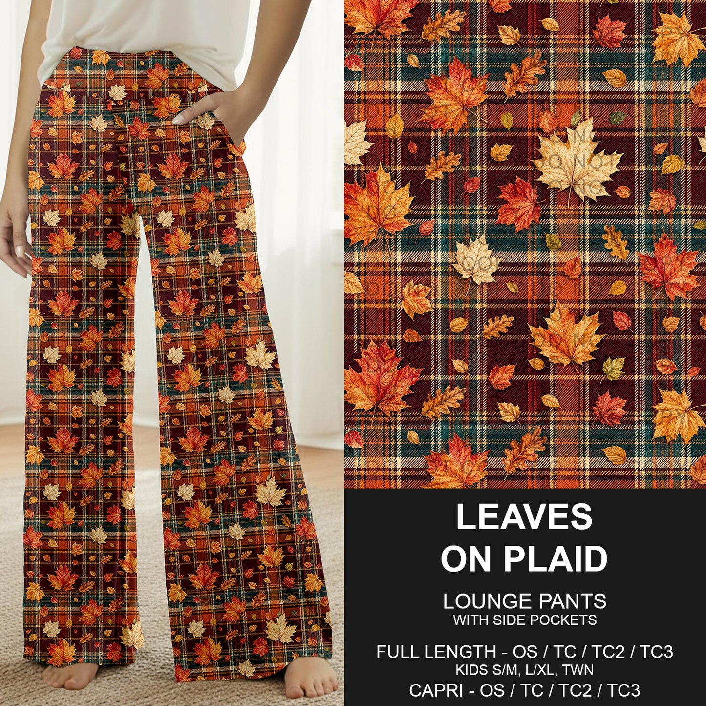B308 - Preorder Leaves on Plaid Lounge Pants (Closes 8/16. ETA: late Oct.)