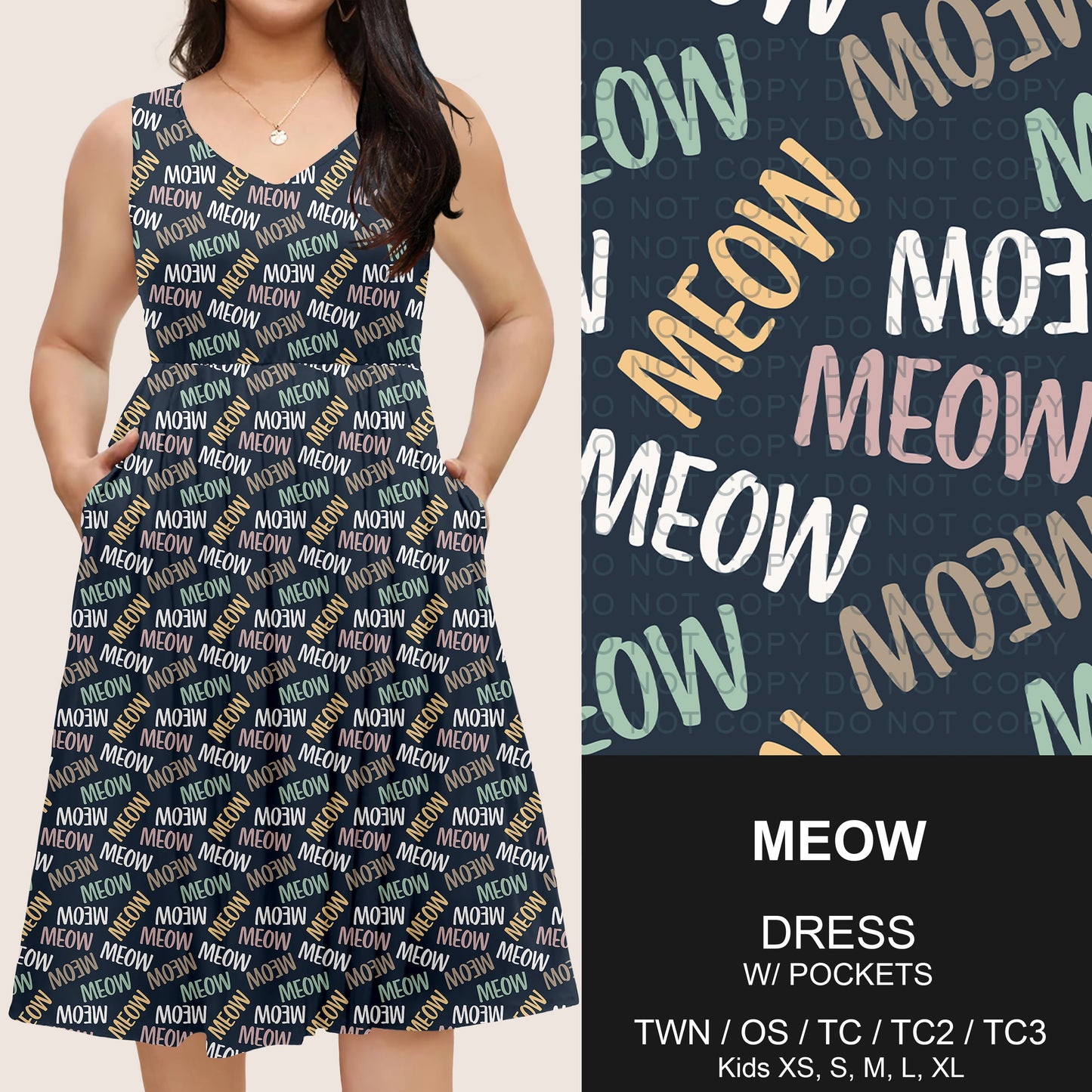 B275 - Preorder Meow Sleeveless Pocket Dress (Closes 2/25. ETA: early May)