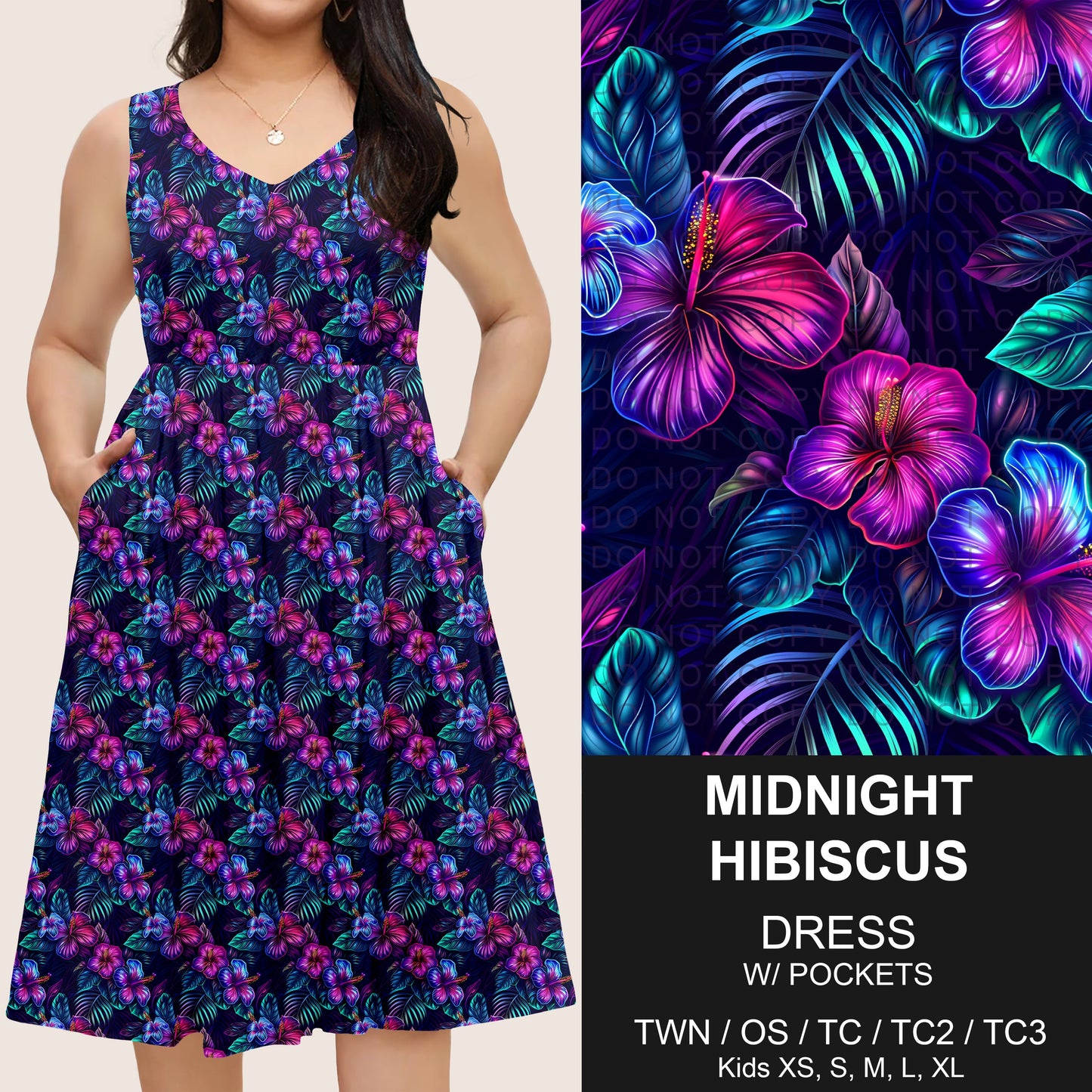 B275 - Preorder Midnight Hibiscus Sleeveless Pocket Dress (Closes 2/25. ETA: early May)