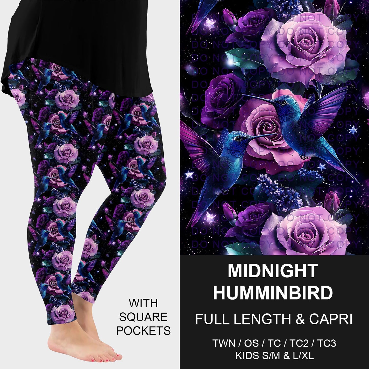 B278 - Preorder Midnight Hummingbird Leggings w/ Pockets (Closes 3/15. ETA: late May)