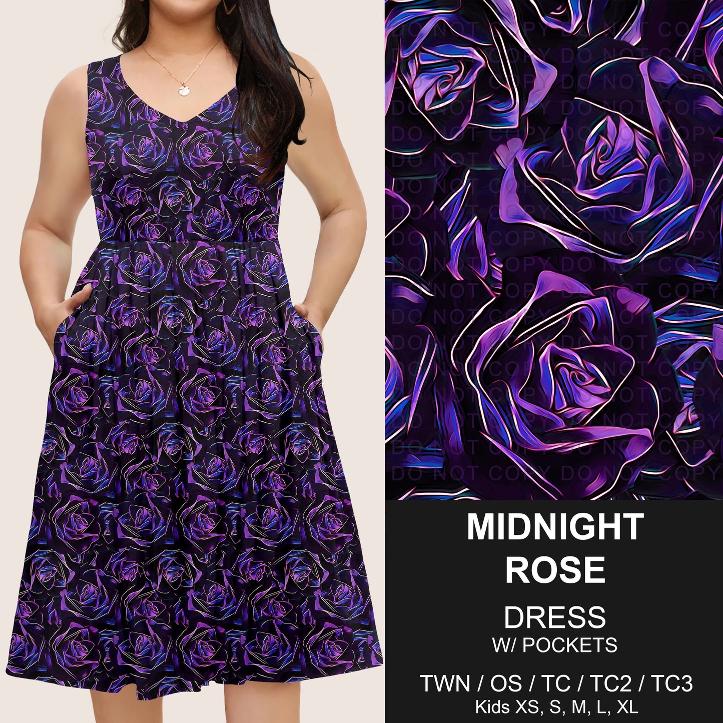 B275 - Preorder Midnight Rose Sleeveless Pocket Dress (Closes 2/25. ETA: early May)
