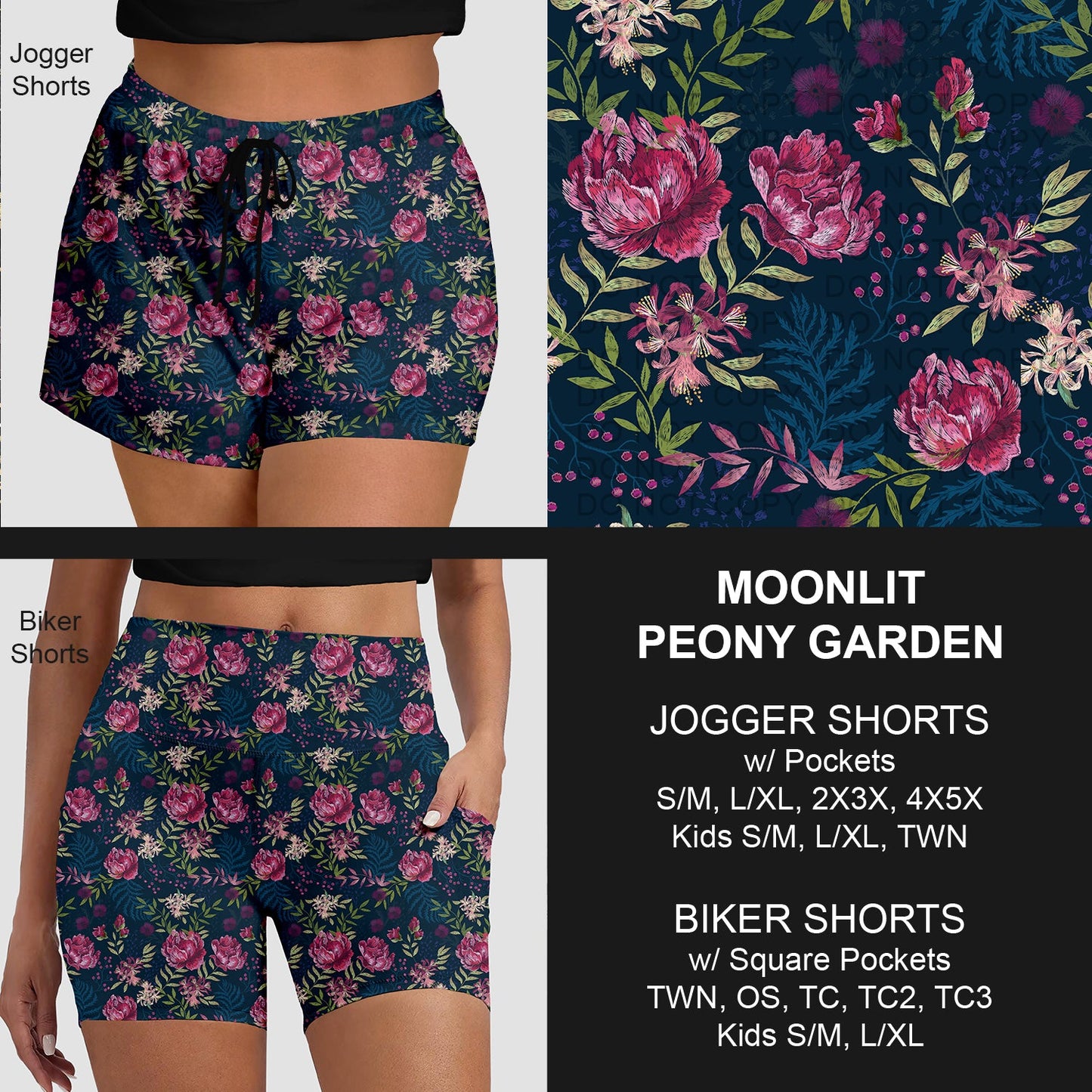 B281 - Preorder Moonlit Peony Garden Jogger/Biker Shorts (Closes 3/25. ETA: early June)