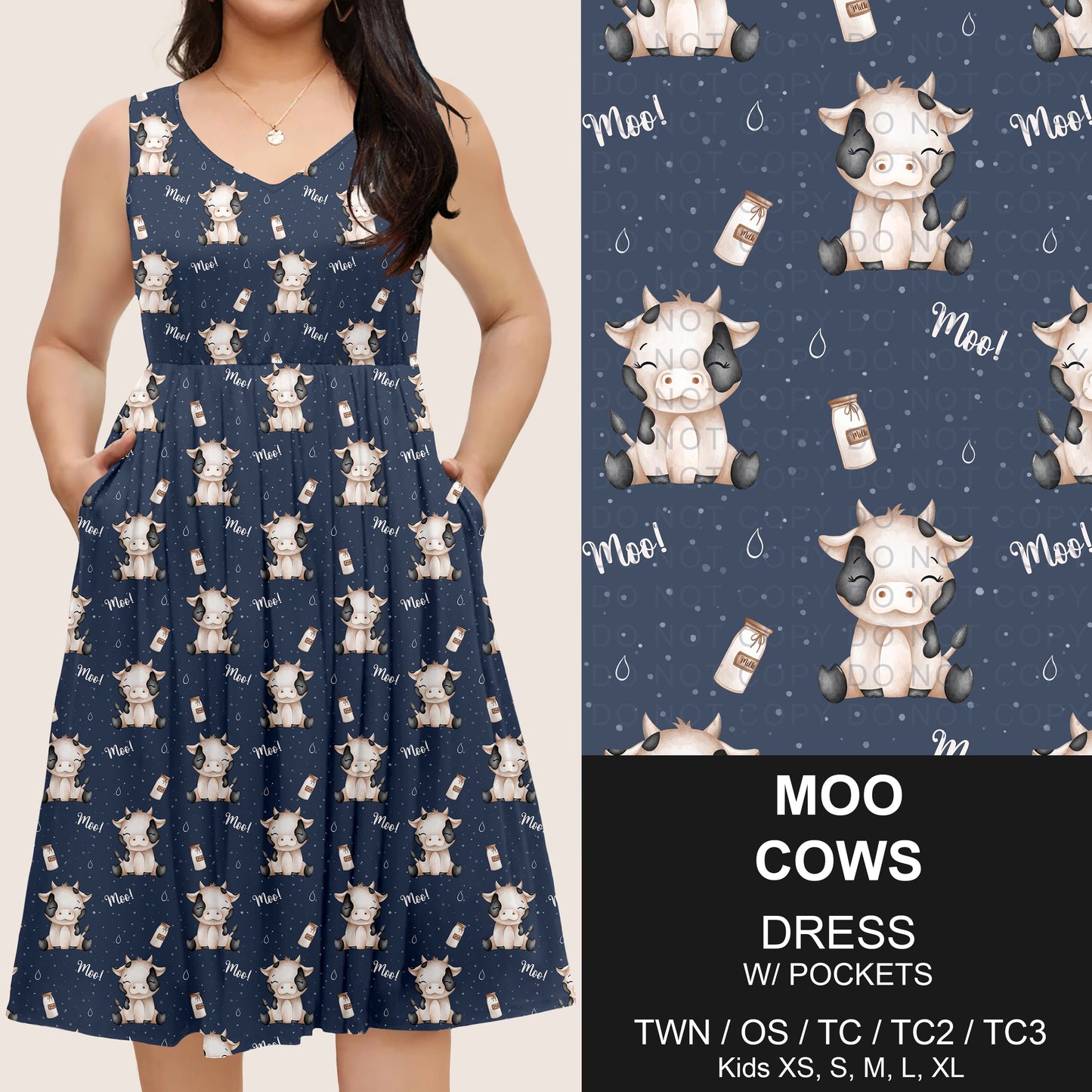 B275 - Preorder Moo Cows Sleeveless Pocket Dress (Closes 2/25. ETA: early May)