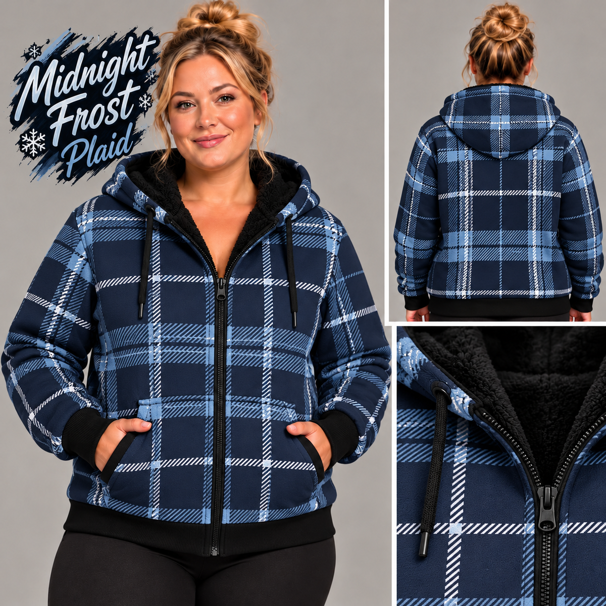 Midnight Frost Plaid-FLEECE LINED HOODED JACKET-PREORDER CLOSING 11/9