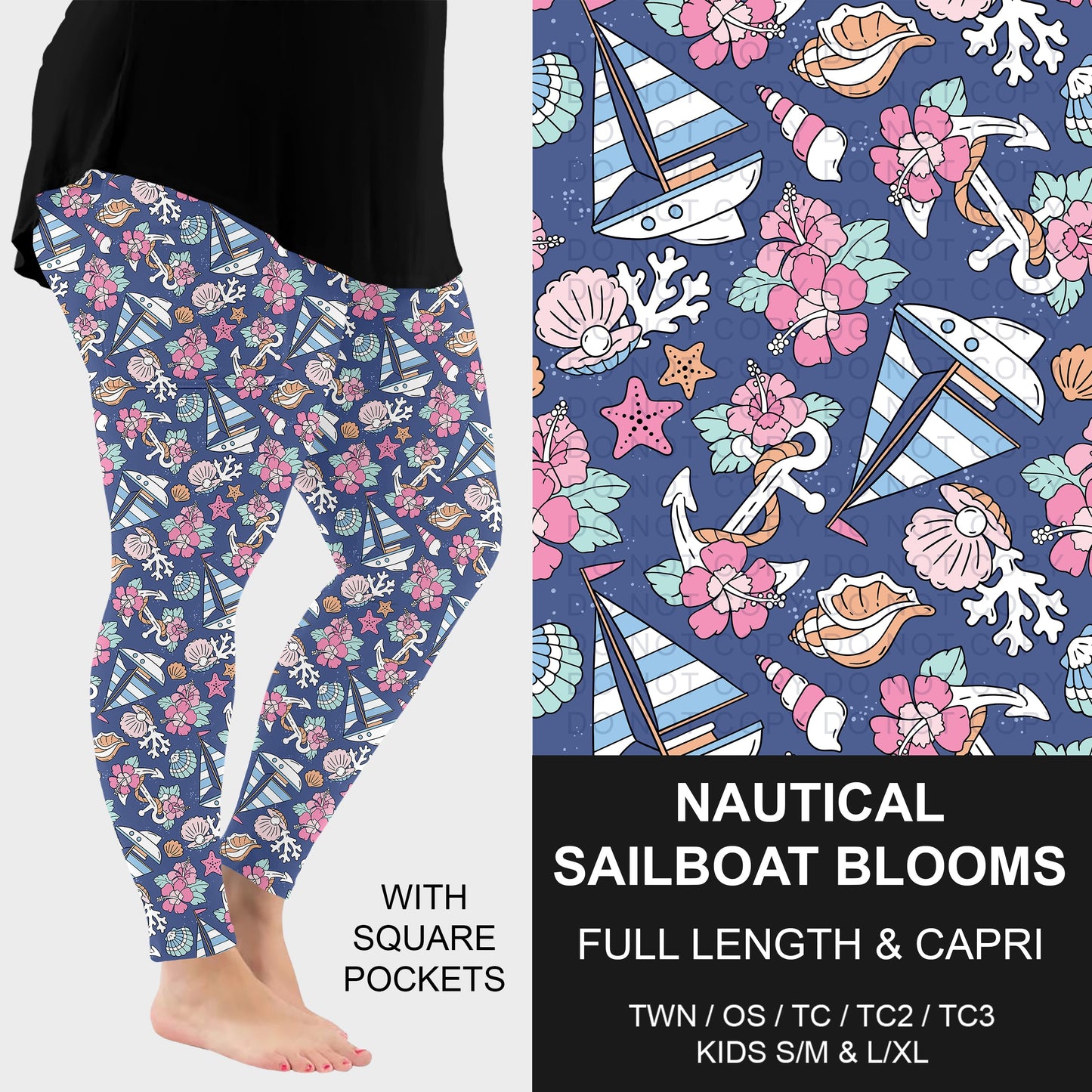 B288 - Preorder Nautical Sailboat Blooms Leggings w/ Pockets (Closes 5/03. ETA: early July)