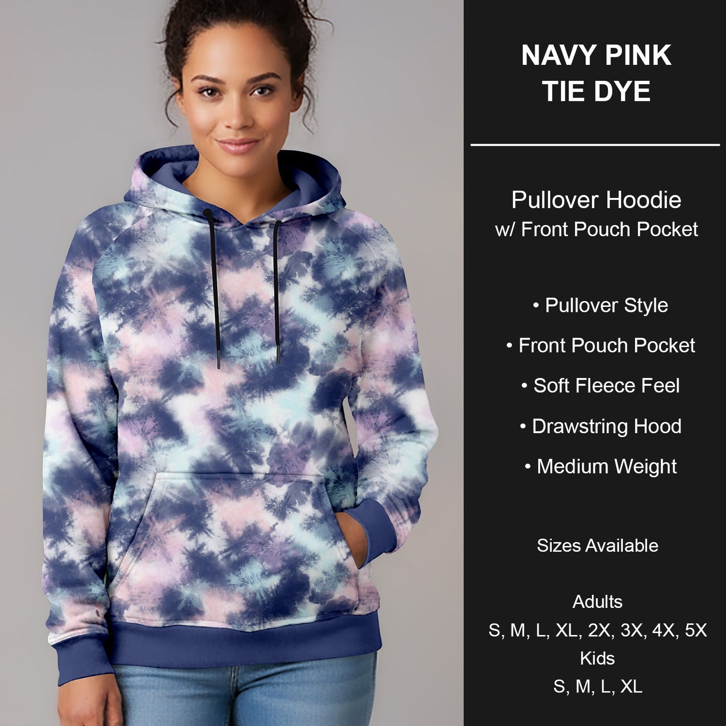 B266 - Preorder Navy Pink Tie Dye Pullover Hoodie (Closes 12/17. ETA late Feb.)