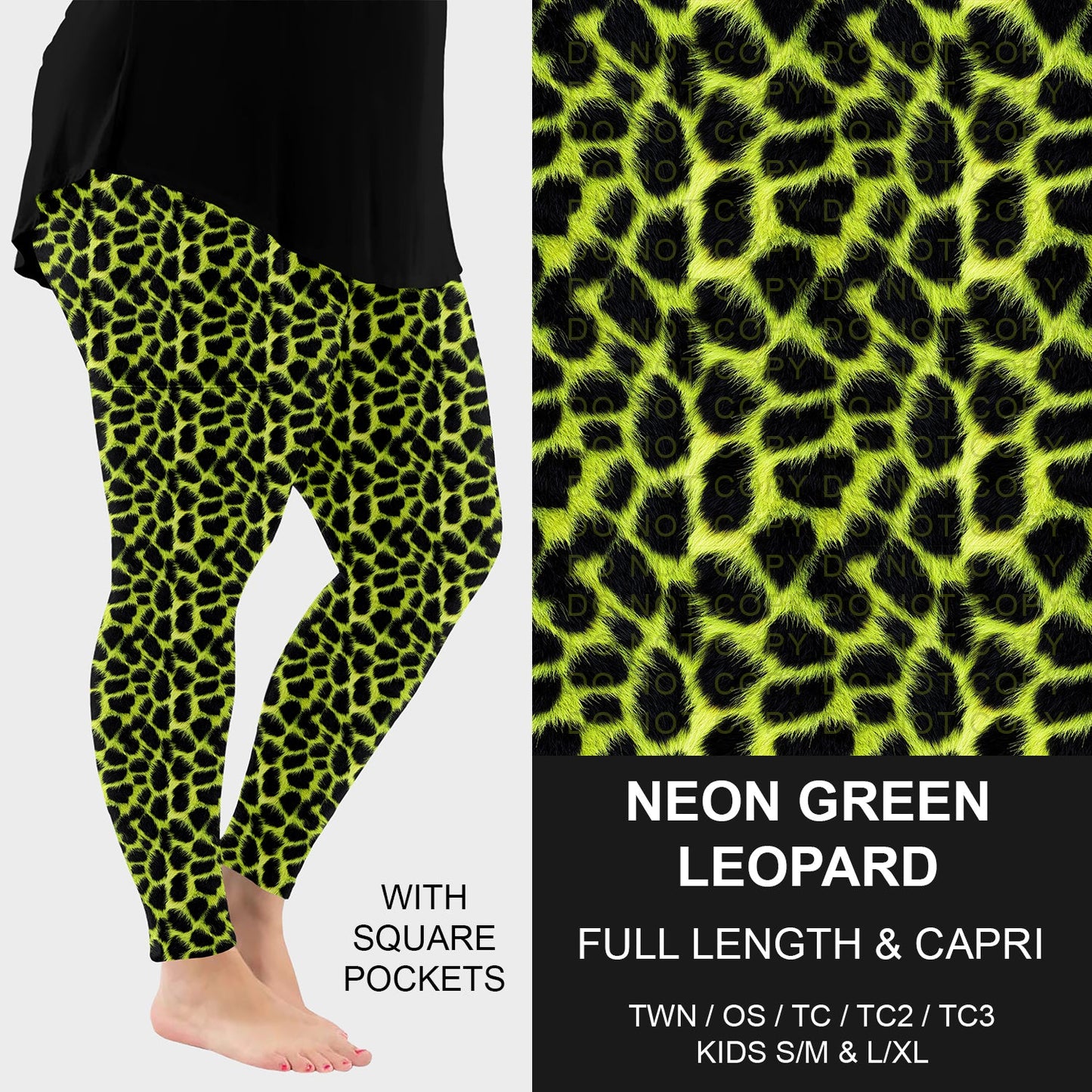 B298 - Preorder Neon Green Leopard Leggings w/ Pockets (Closes 7/05. ETA: early Sept.)