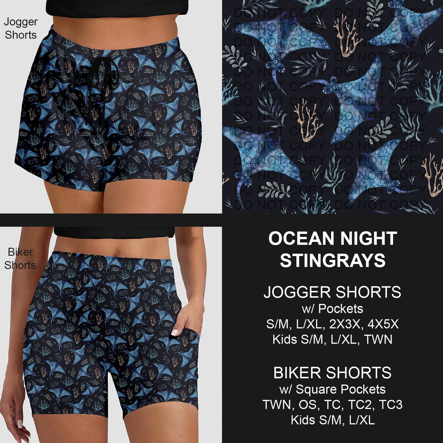B281 - Preorder Ocean Night Stingrays Jogger/Biker Shorts (Closes 3/25. ETA: early June)