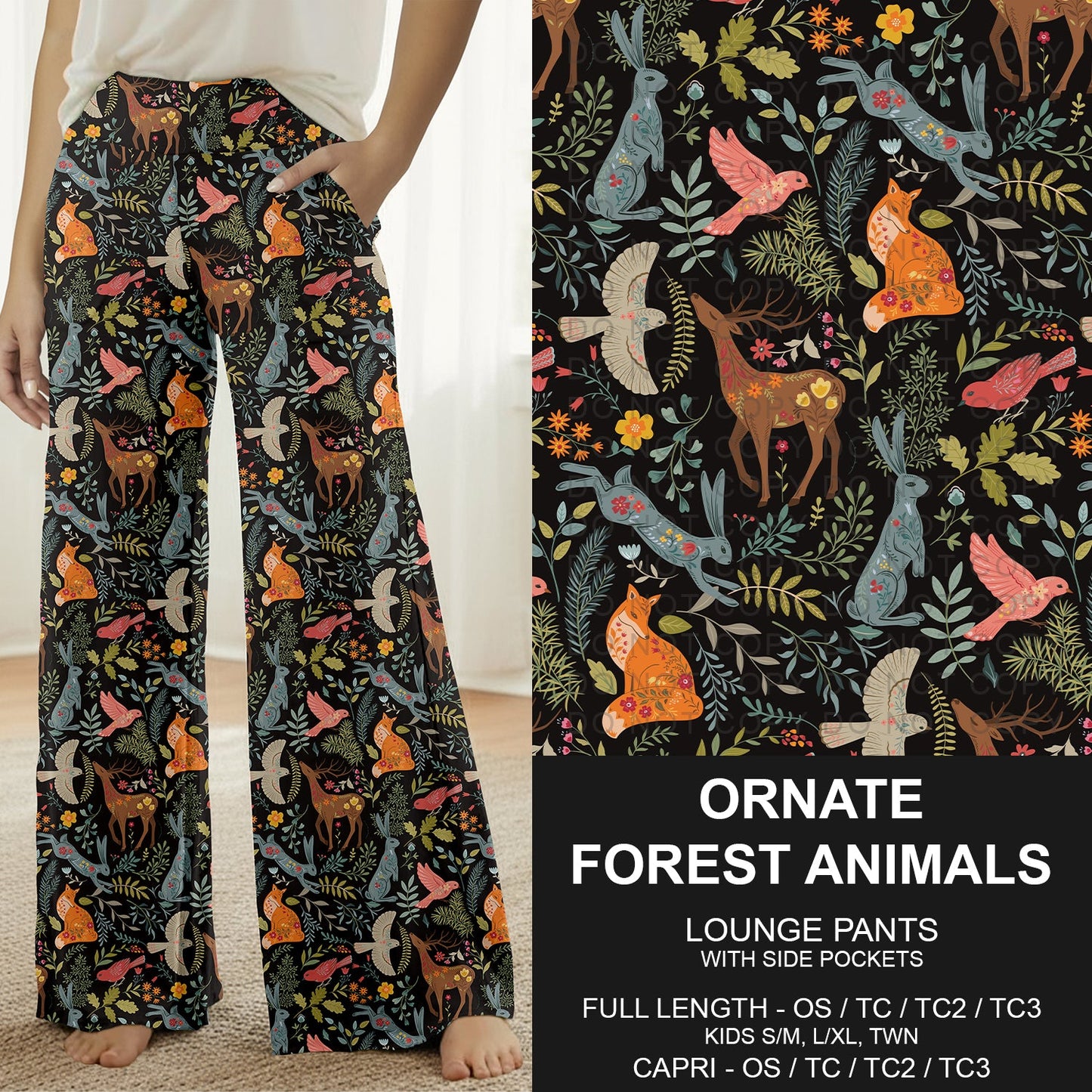 B296 - Preorder Ornate Forest Animals Lounge Pants (Closes 6/21. ETA: late Aug.)