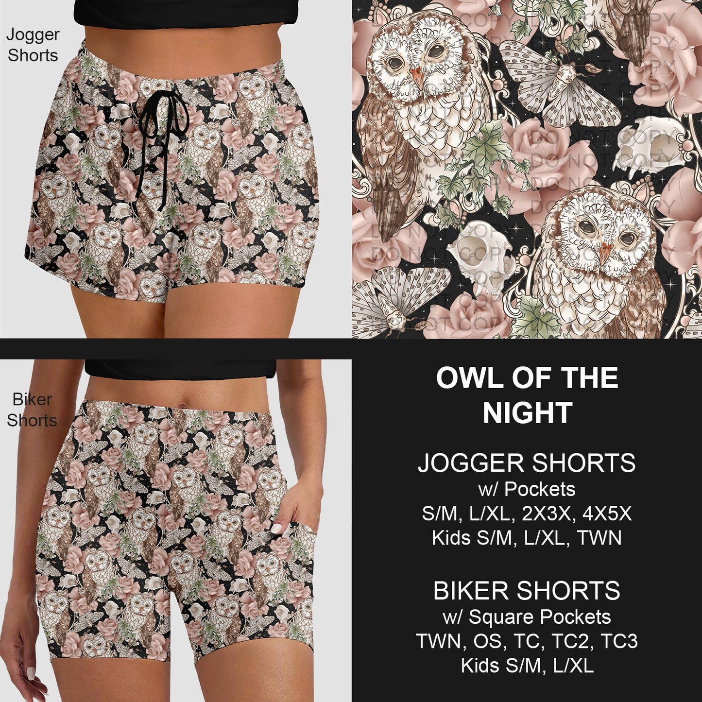 B281 - Preorder Owl of the Night Jogger/Biker Shorts (Closes 3/25. ETA: early June)