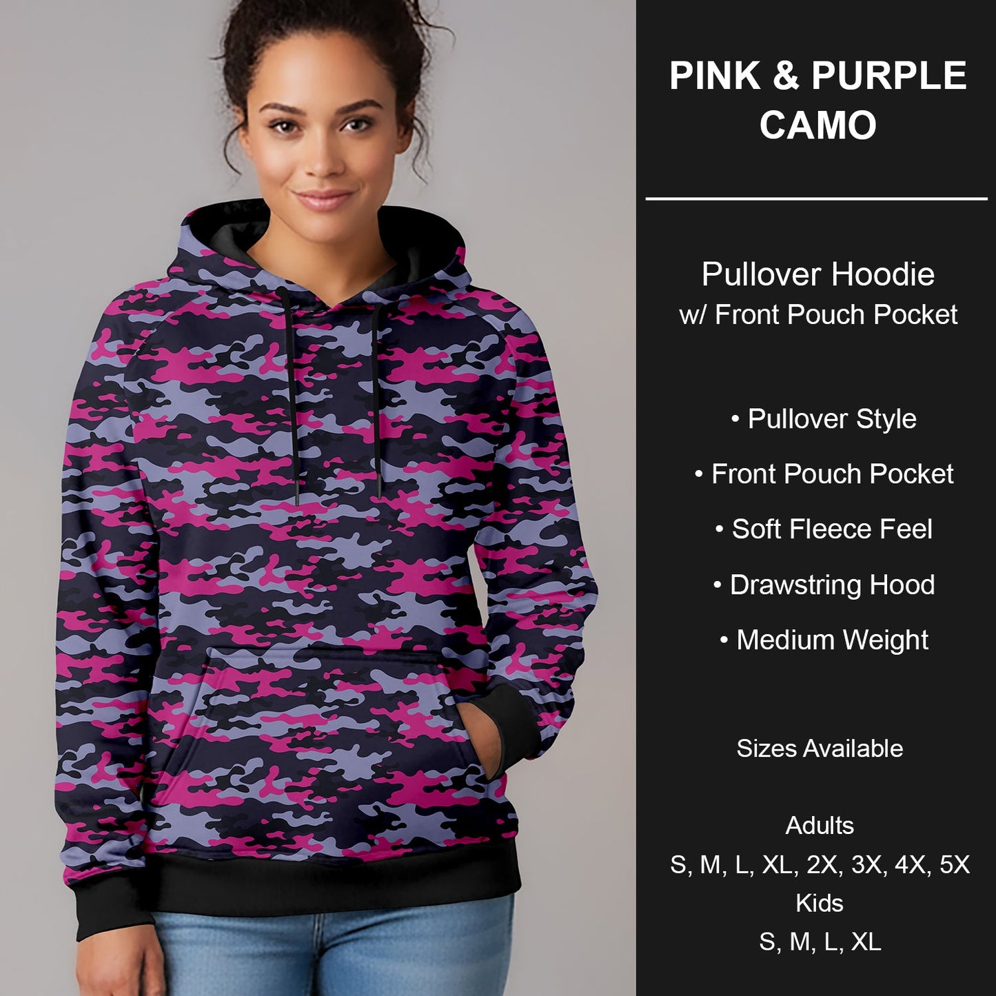 B266 - Preorder Pink and Purple Camo Pullover Hoodie (Closes 12/17. ETA late Feb.)