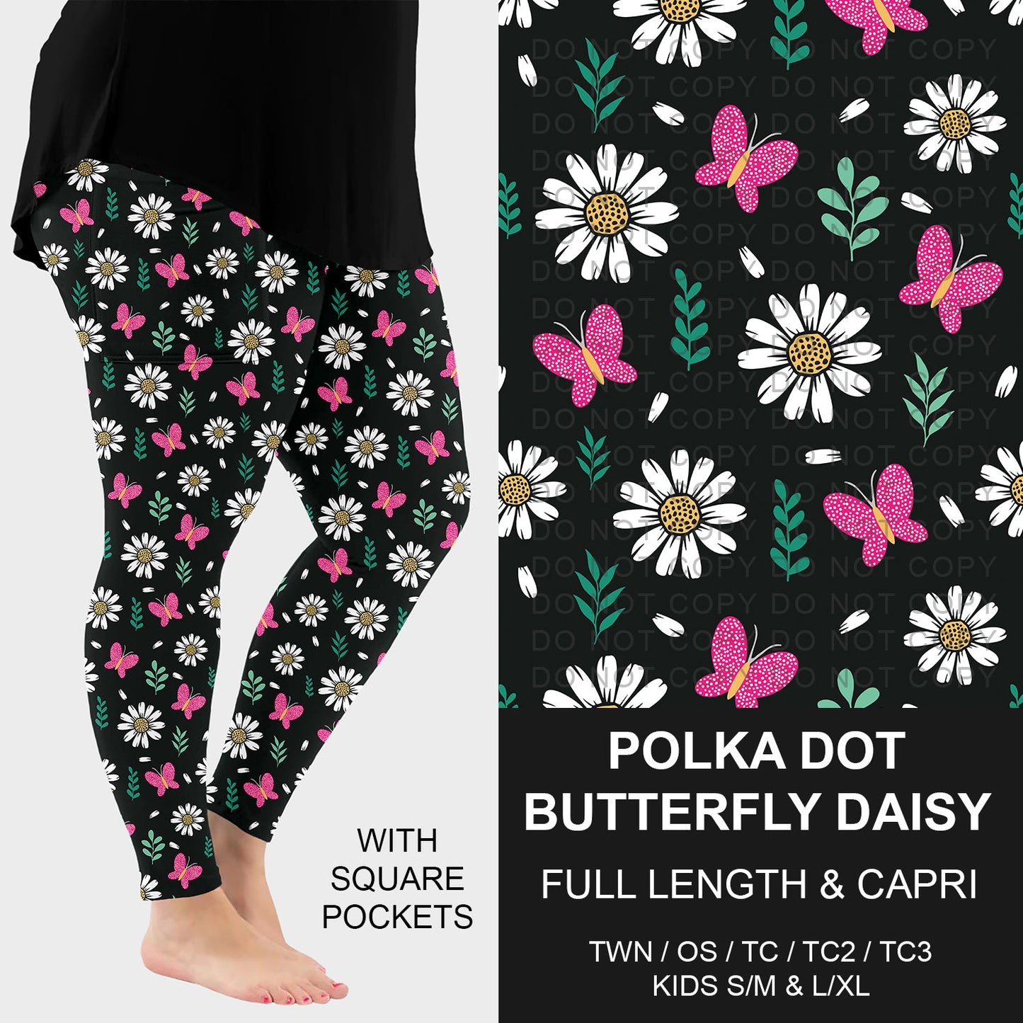 B294 - Preorder Polka Dot Butterfly Daisy Leggings w/ Pockets (Closes 6/07. ETA: early Aug.)