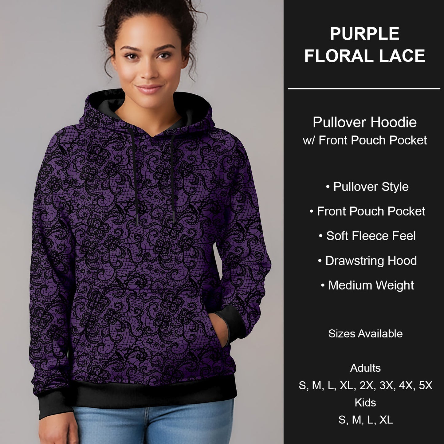 B266 - Preorder Purple Floral Lace Pullover Hoodie (Closes 12/17. ETA late Feb.)