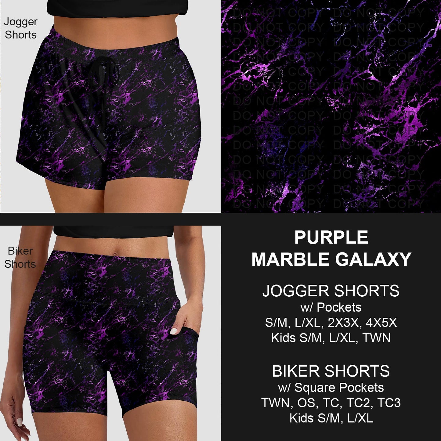 B281 - Preorder Purple Marble Galaxy Jogger/Biker Shorts (Closes 3/25. ETA: early June)